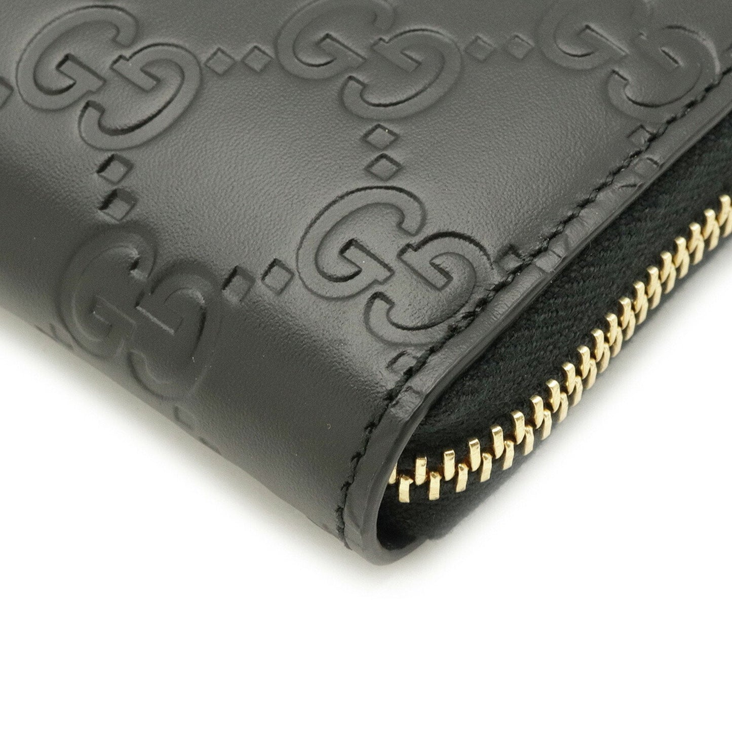 Gucci Shima Signature Round Coin Case Purse Card Leather Black 447939