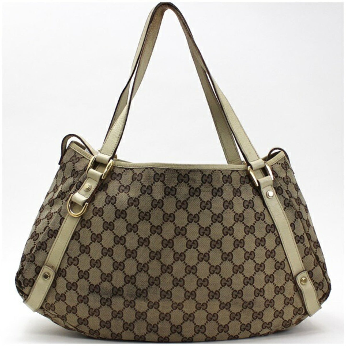 Gucci Tote Bag Shoulder GG Canvas x Leather Beige Ivory 130786 GUCCI Ladies