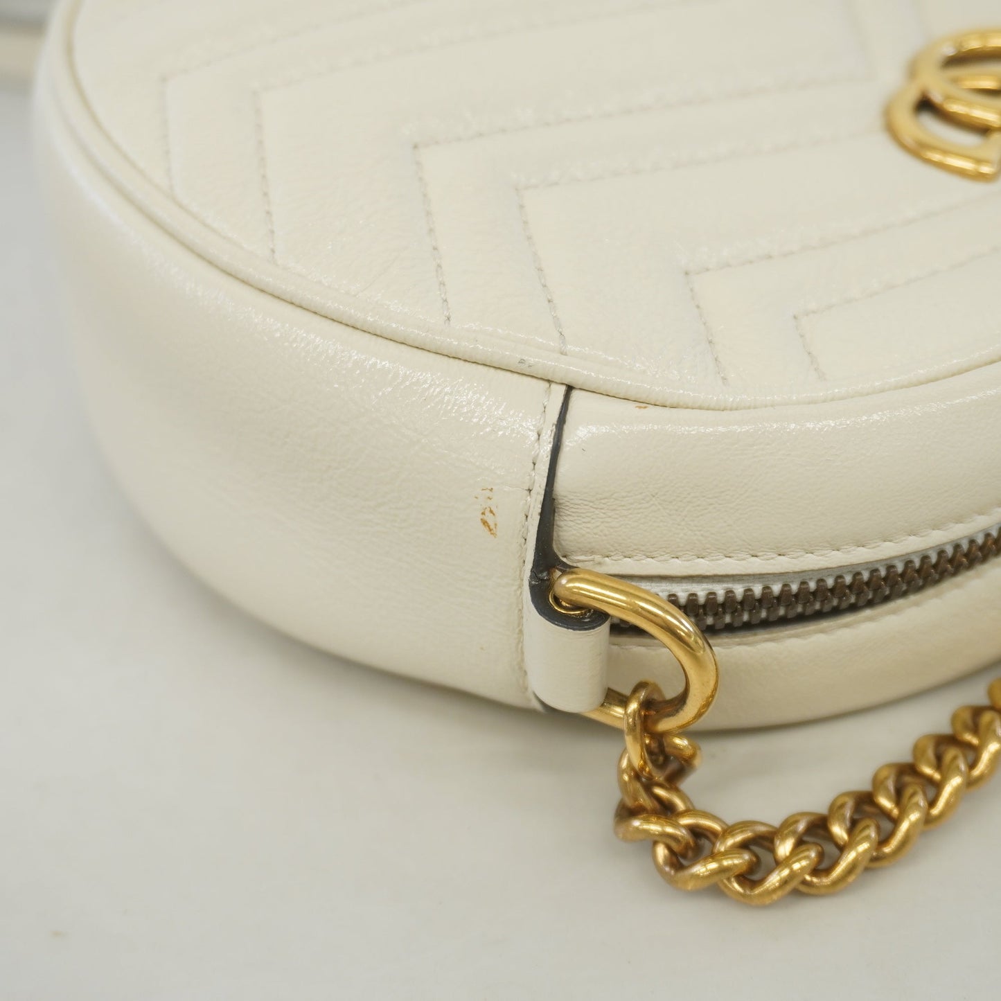 Gucci Shoulder Bag GG Marmont 550154 Leather Ivory Gold metal