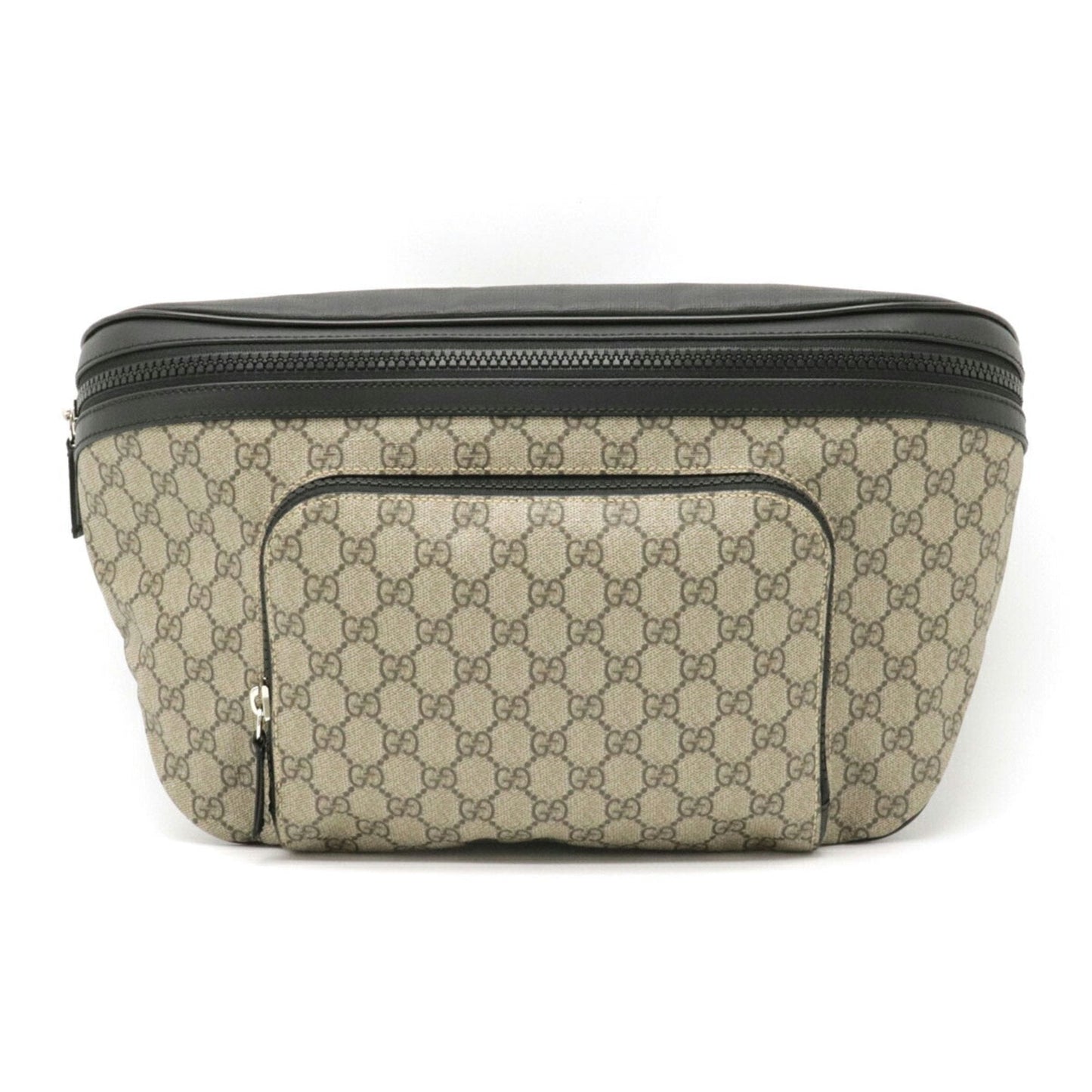 Gucci GG Supreme Body Bag Waist Pouch Hip Leather Beige Black 523309