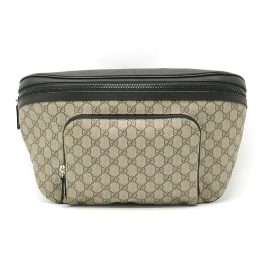 Gucci GG Supreme Body Bag Waist Pouch Hip Leather Beige Black 523309