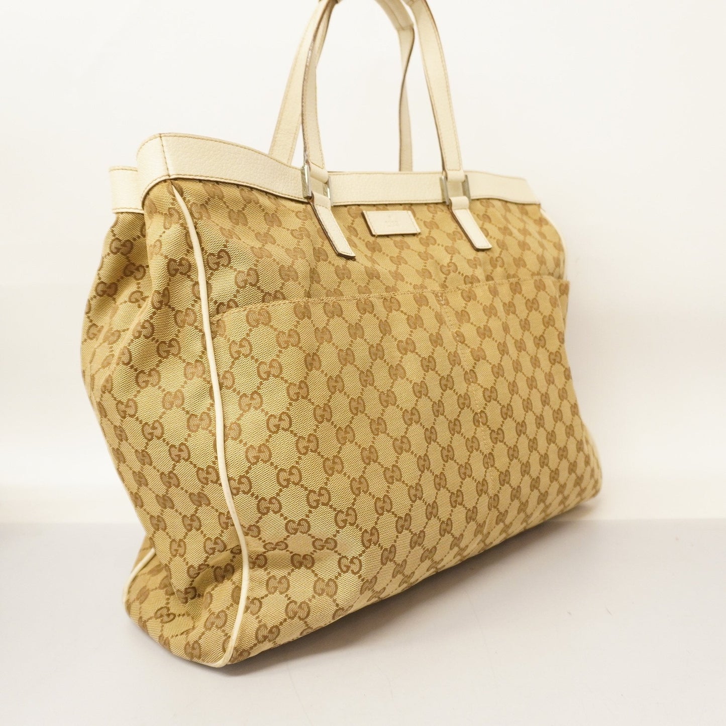 Gucci Tote Bag GG Canvas 153213 Beige Silver metal
