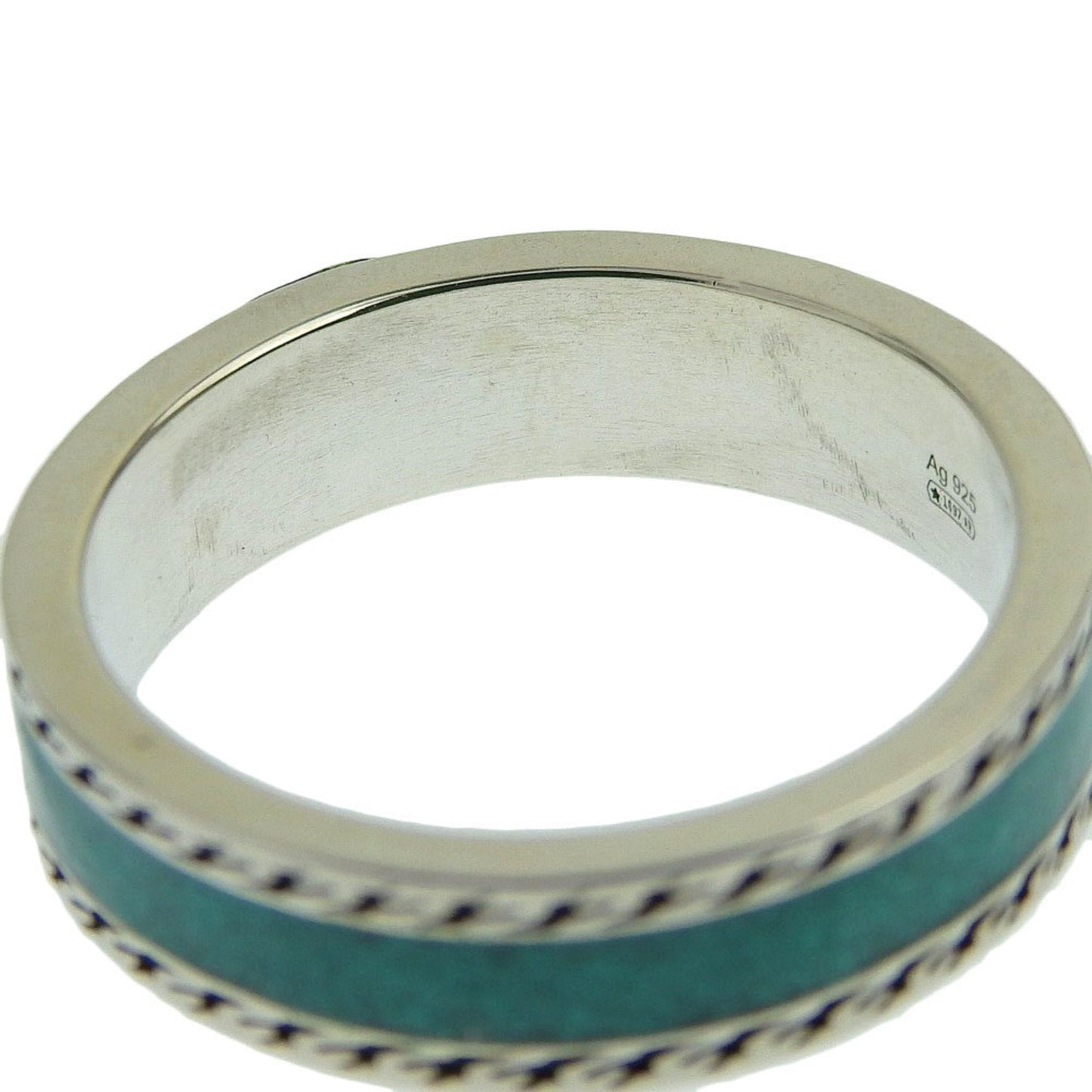 Gucci interlocking G turquoise enamel textured trim ring SV925 # 23 22