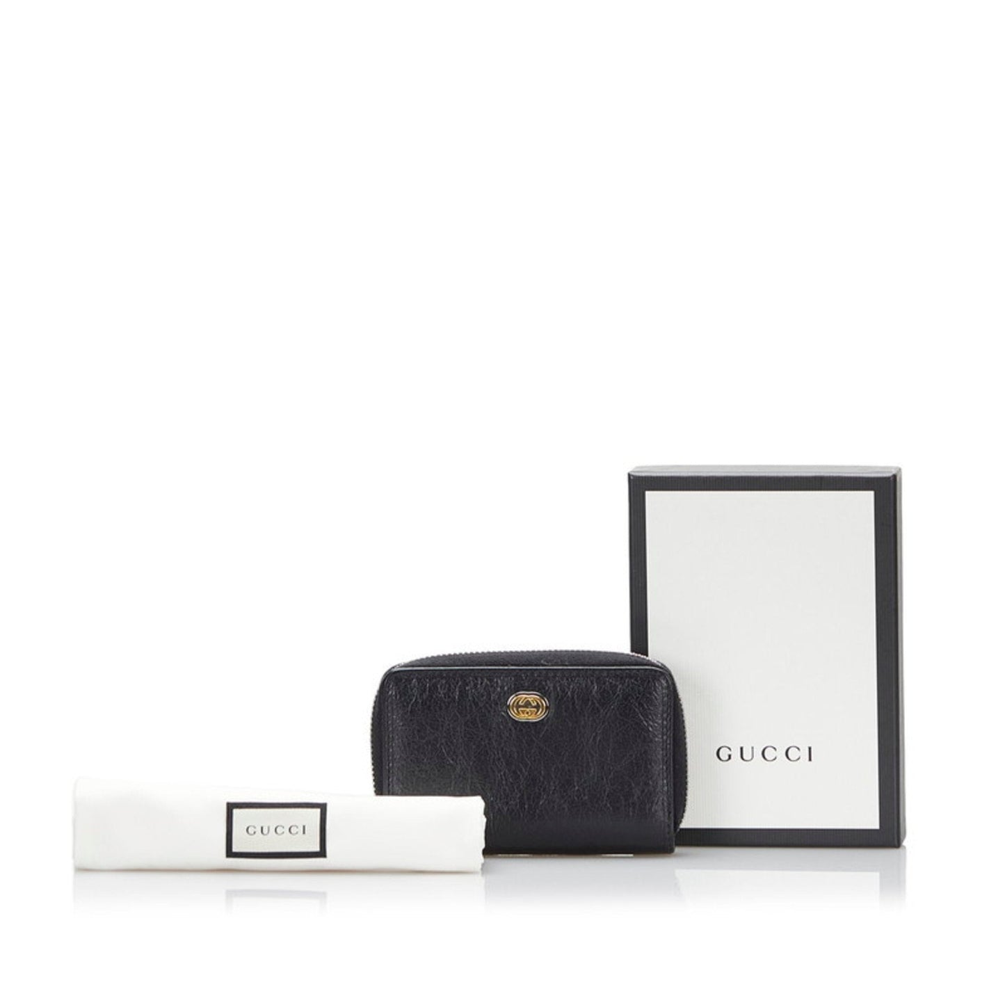 Gucci Interlocking Coin Case 581530 Black Leather Ladies GUCCI