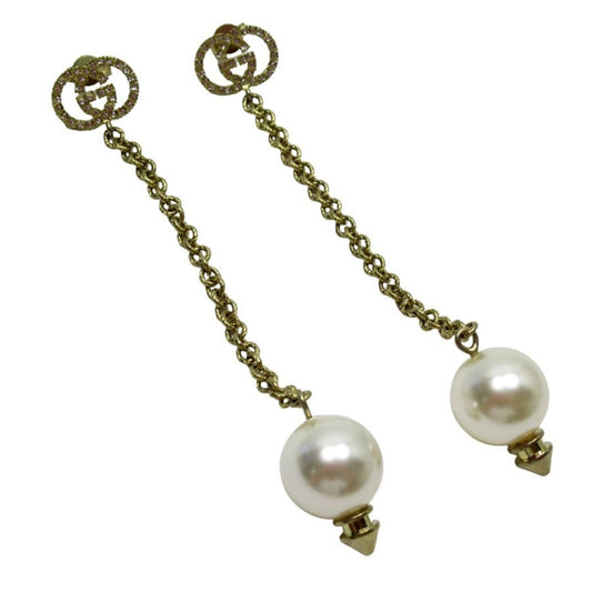 Gucci Earrings GG Gold x Pearl White Clear Metal Material Fake Stone
