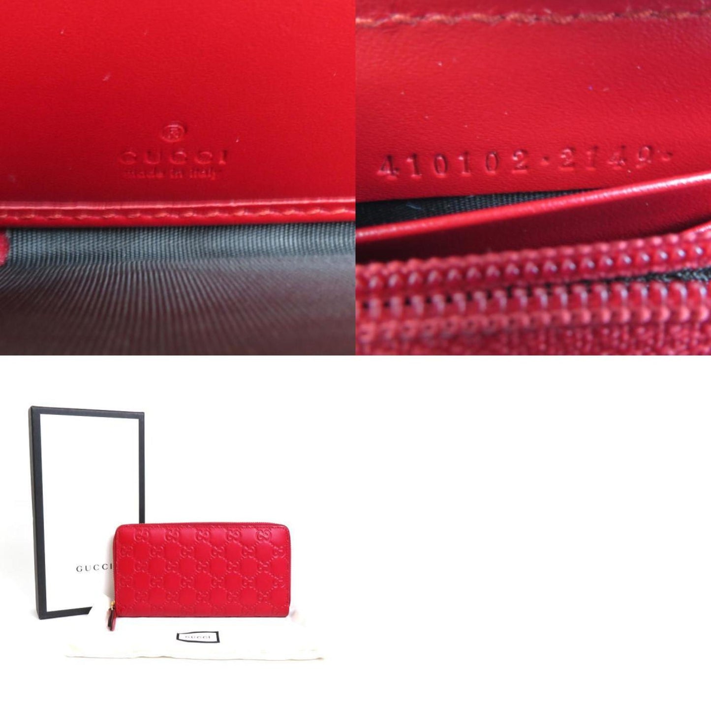 GUCCI round zipper long wallet GG pattern leather red unisex 410102