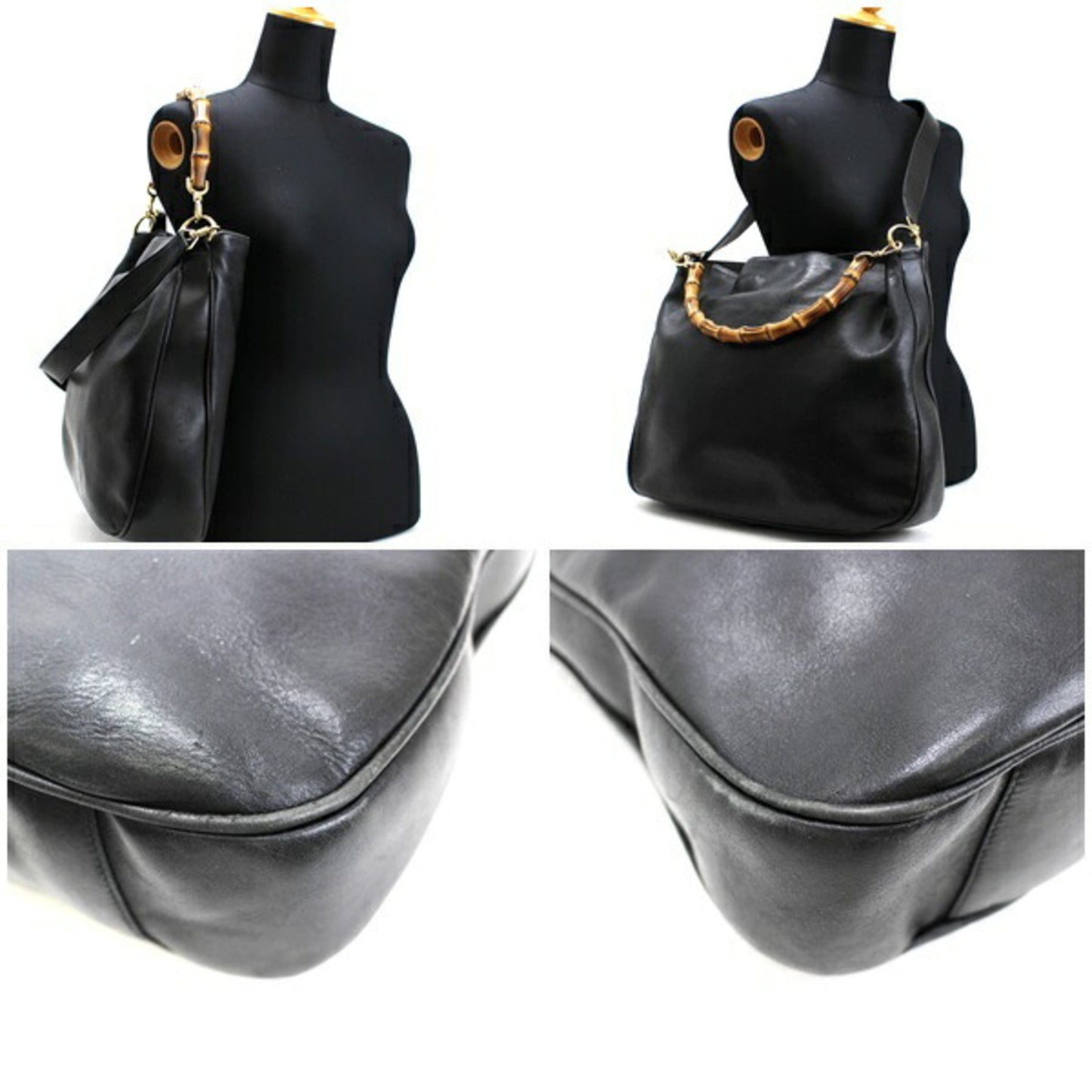 Gucci Bamboo 2WAY Handbag Shoulder Bag Leather Black GUCCI Ladies 2 Way