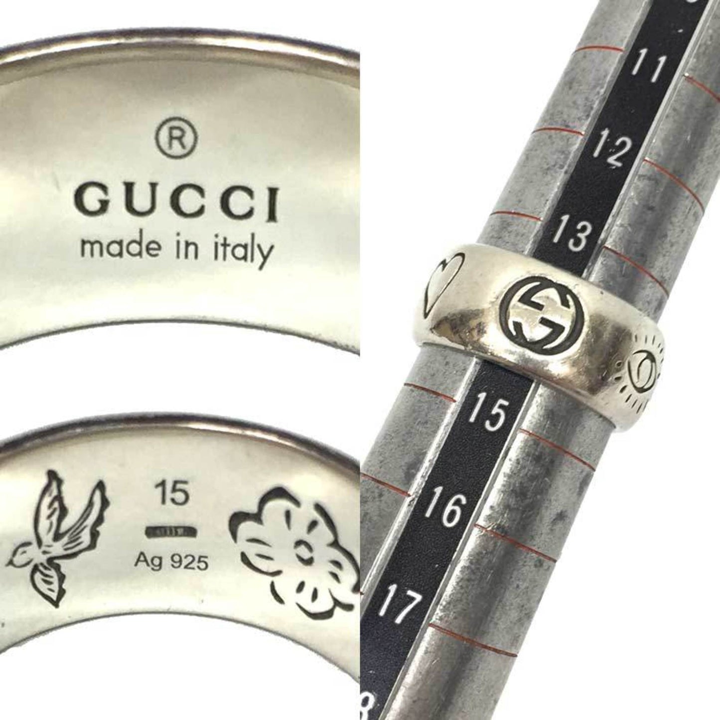 Gucci ring blind for love 5455247 AG925 silver #15 day size approx. 14 multi-illustration bird flower eye heart