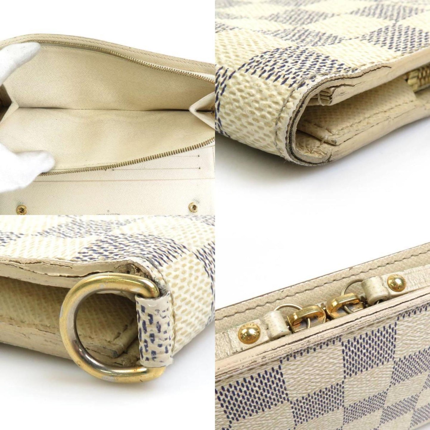 LOUIS VUITTON Bifold Long Wallet Damier Azur Portefeuille Unsolit Canvas Azure Ladies N63072 e55795a