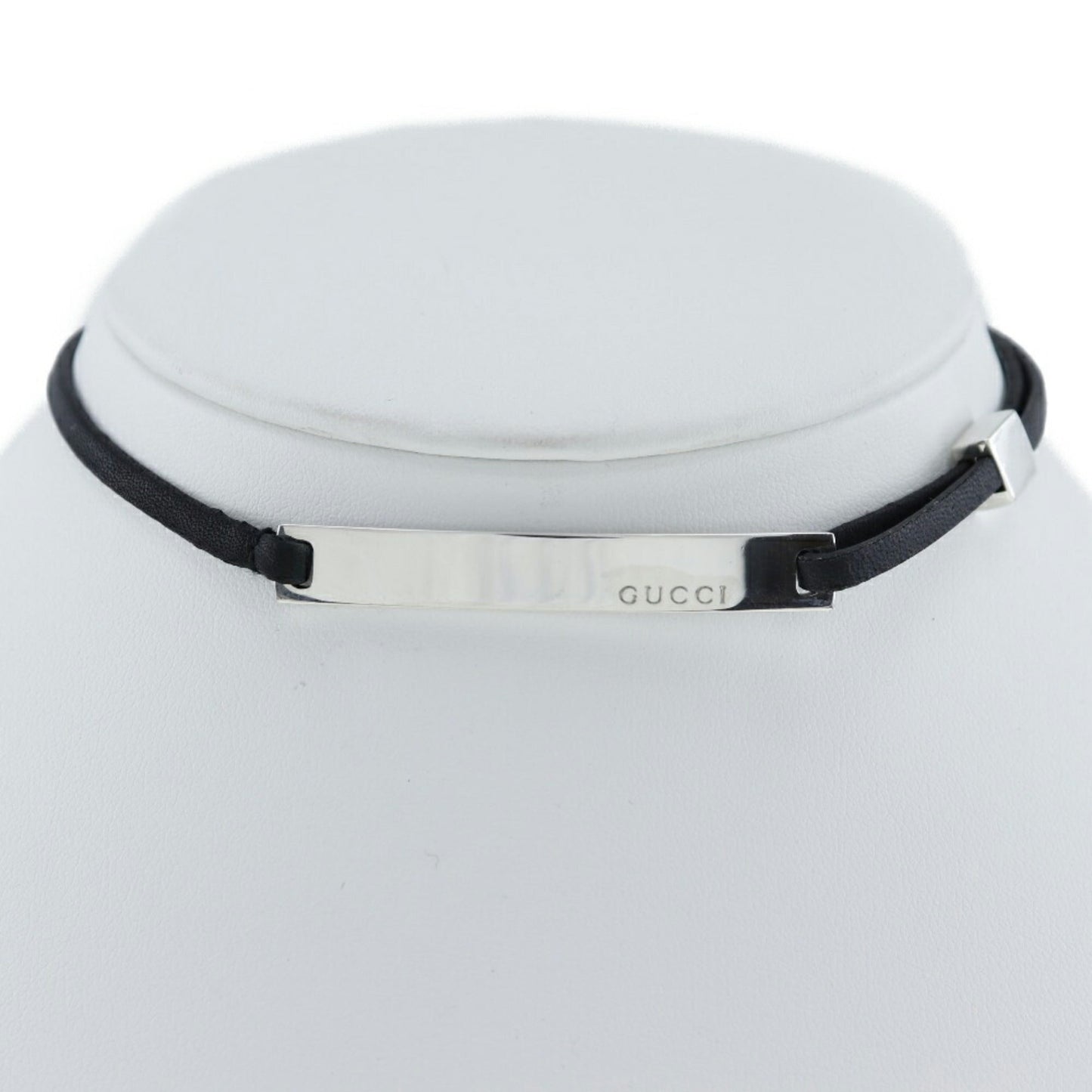 GUCCI Logo Plate Choker Silver 925 Made in Italy Black with logo Ladies