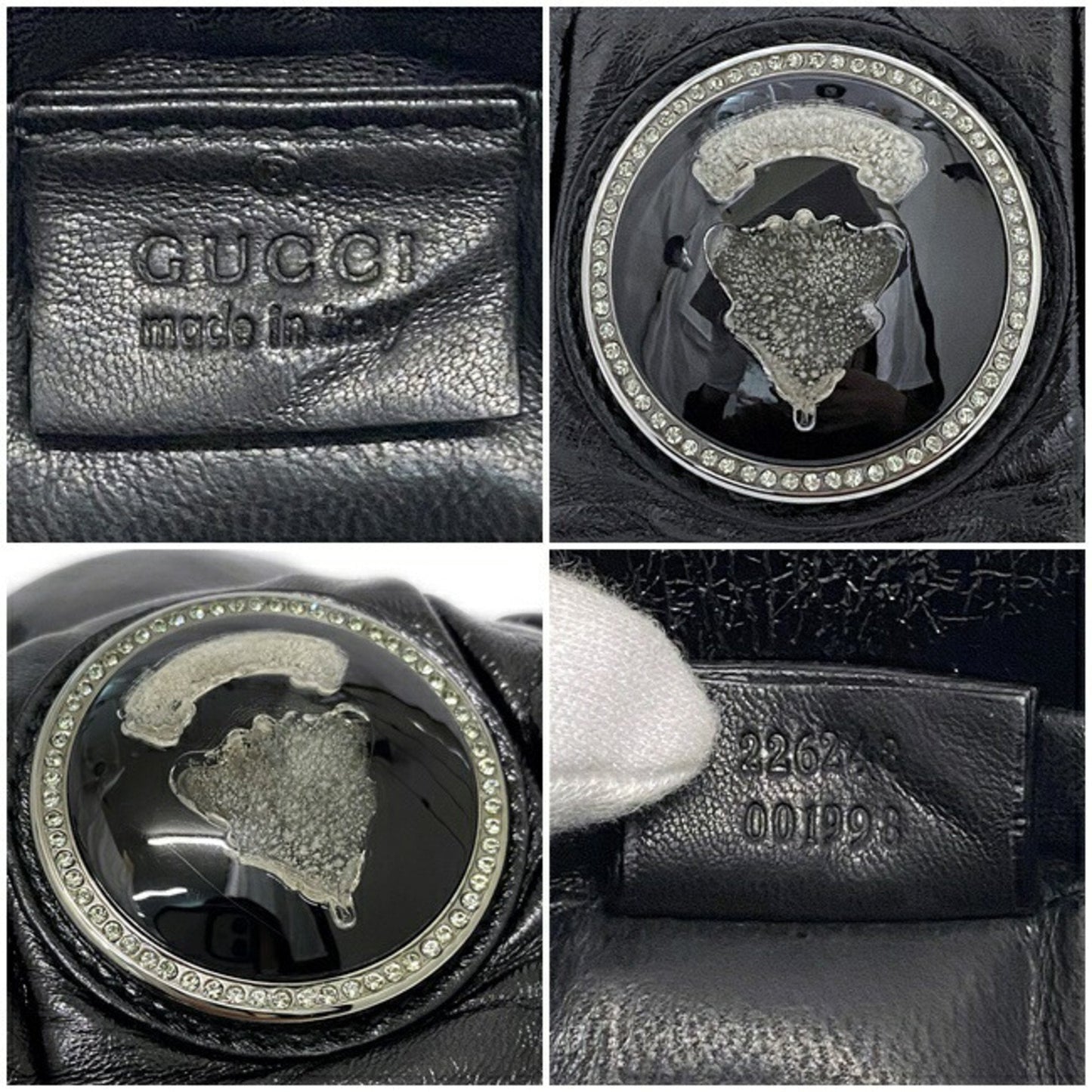 Gucci Mini Clutch Bag Black Silver Histeria 226248 Chain Patent Leather GUCCI Pouch Handbag Enamel Ladies