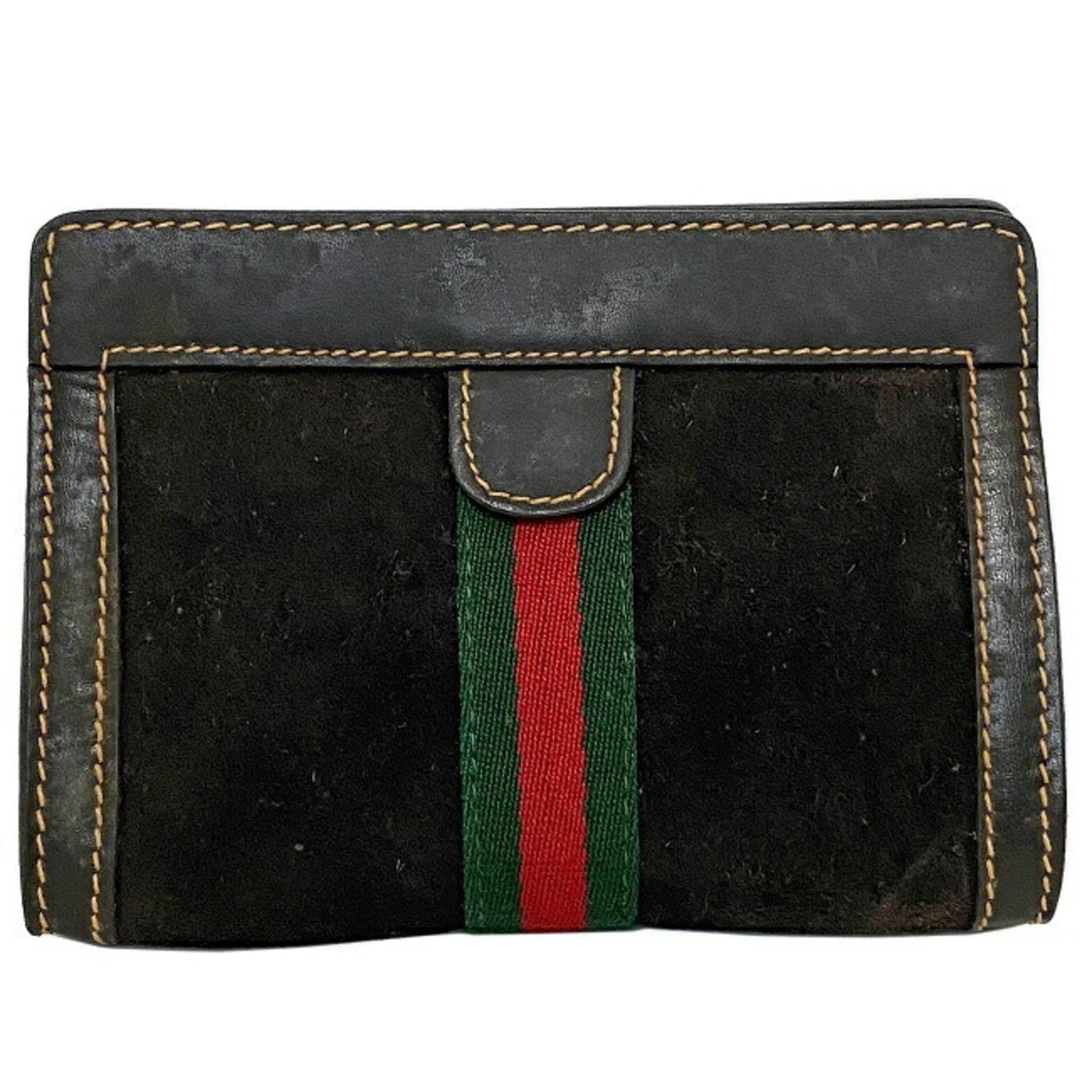 Gucci Perfume Pouch Brown Green Red Shelly 506 Leather Suede GUCCI PARFUMS Magic Tape Clutch Stripe Ladies