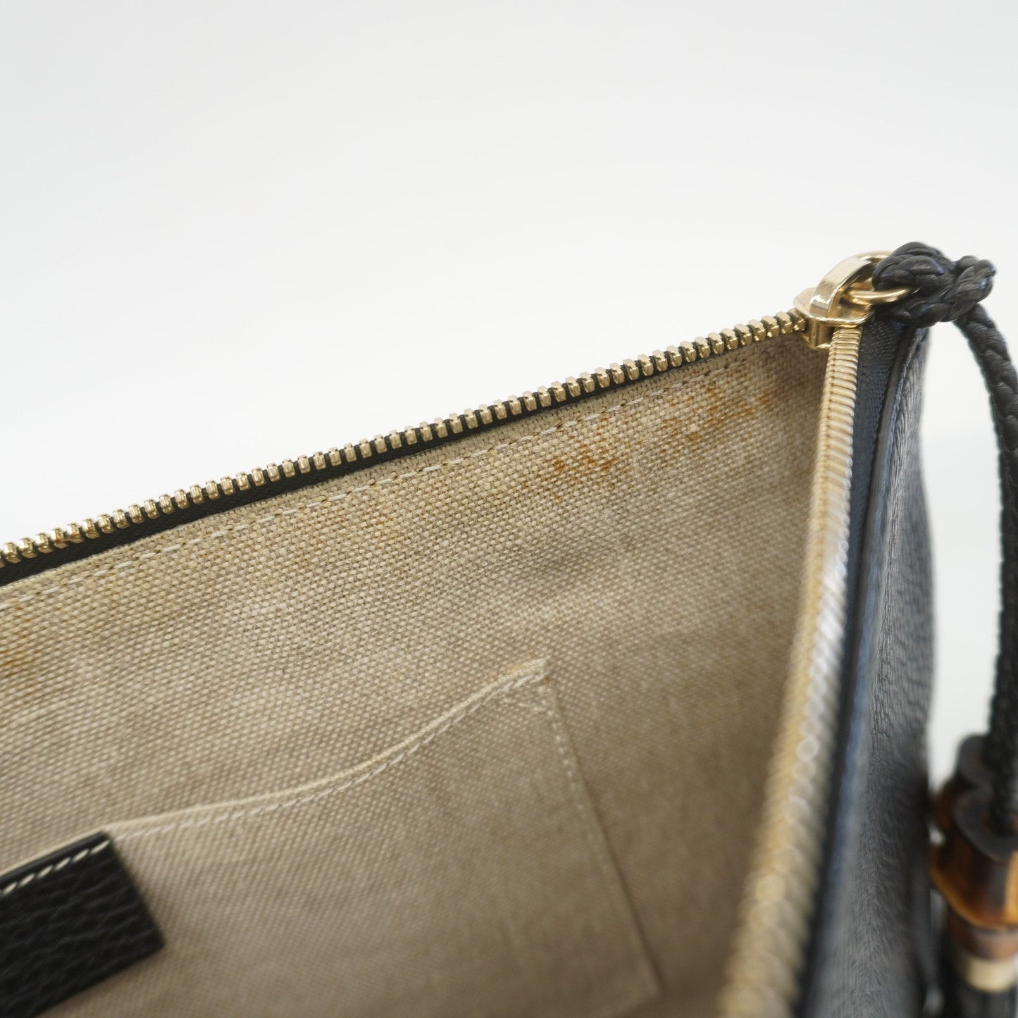 Gucci Clutch Bag Bamboo 449653 Leather Black Gold metal