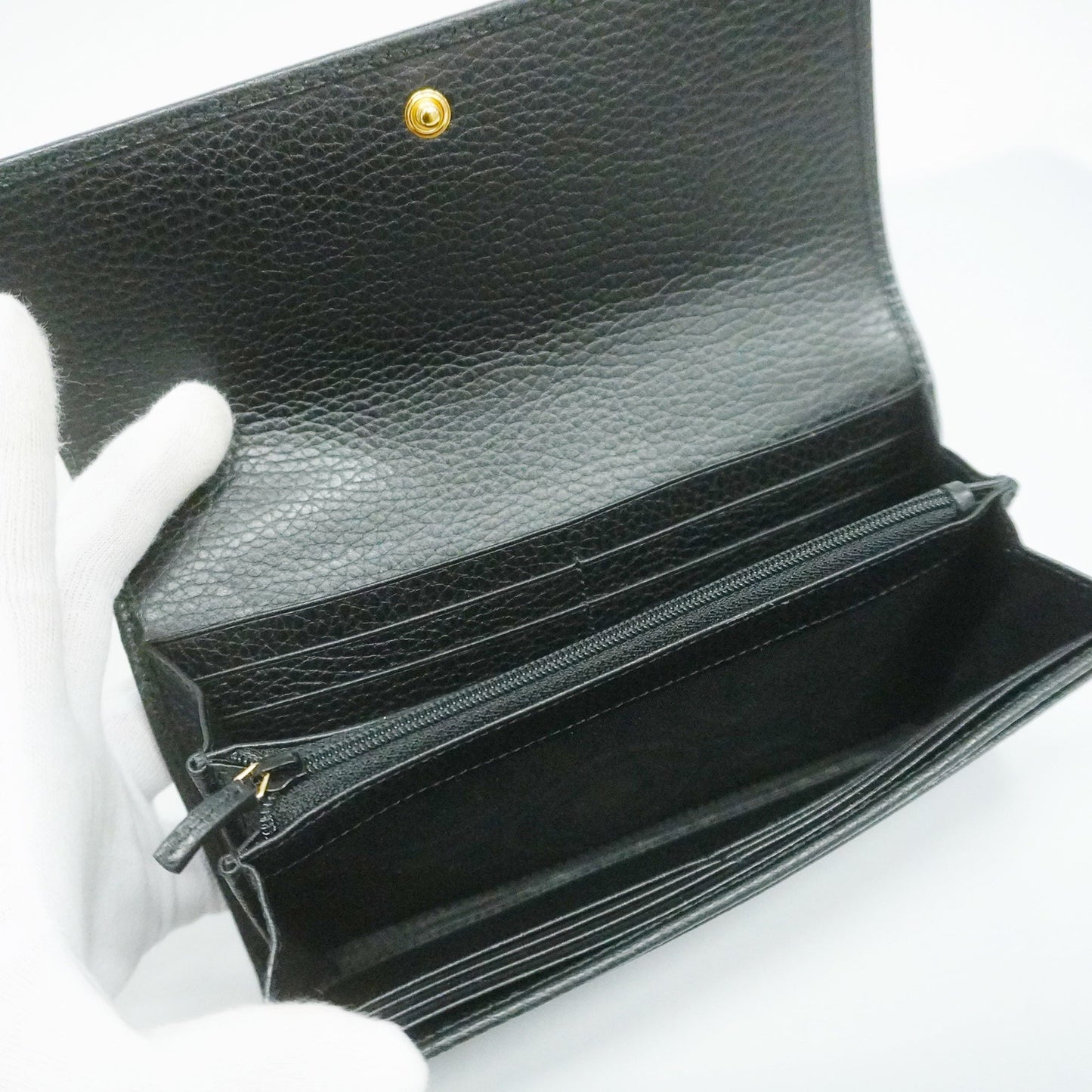 GUCCIAuth  GG Marmont Gold Hardware 456116 Women's Leather Long Wallet Black