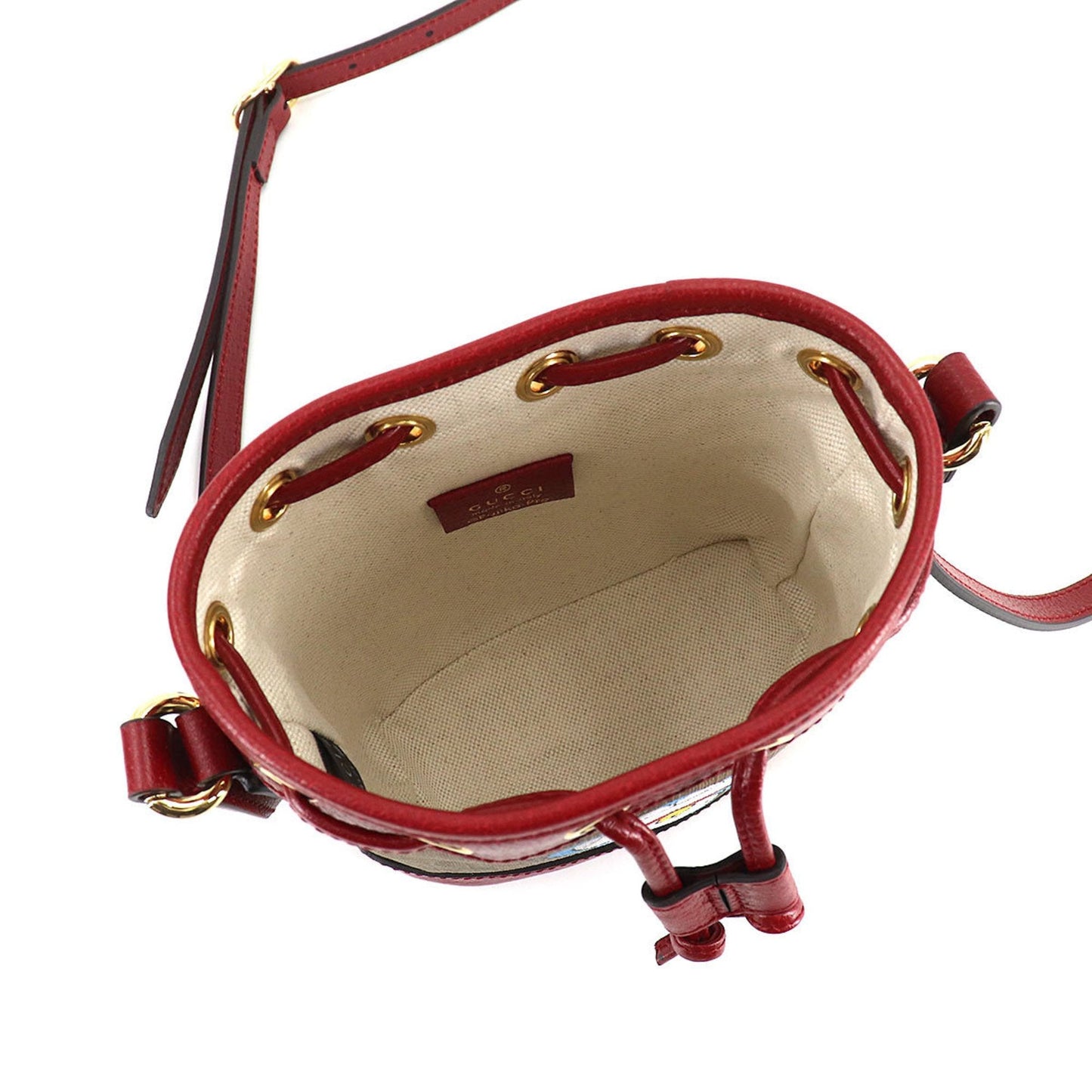 Gucci Doraemon Mini GG Supreme Bucket Bag Shoulder Brown Cherry Red 647801