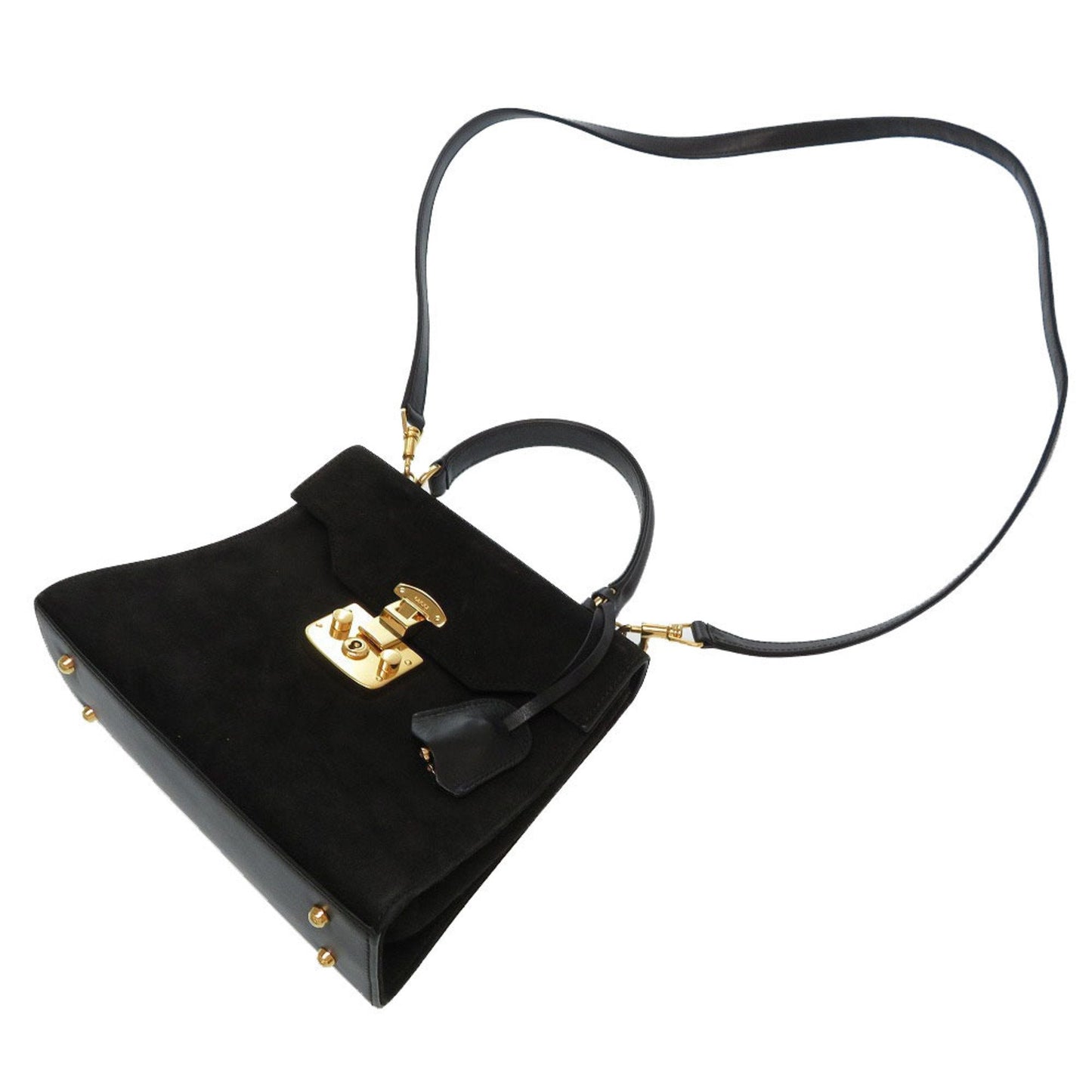 Gucci Lady Rock Suede Black Gold Hardware 000 110 0211 2WAY Handbag Bag 0057