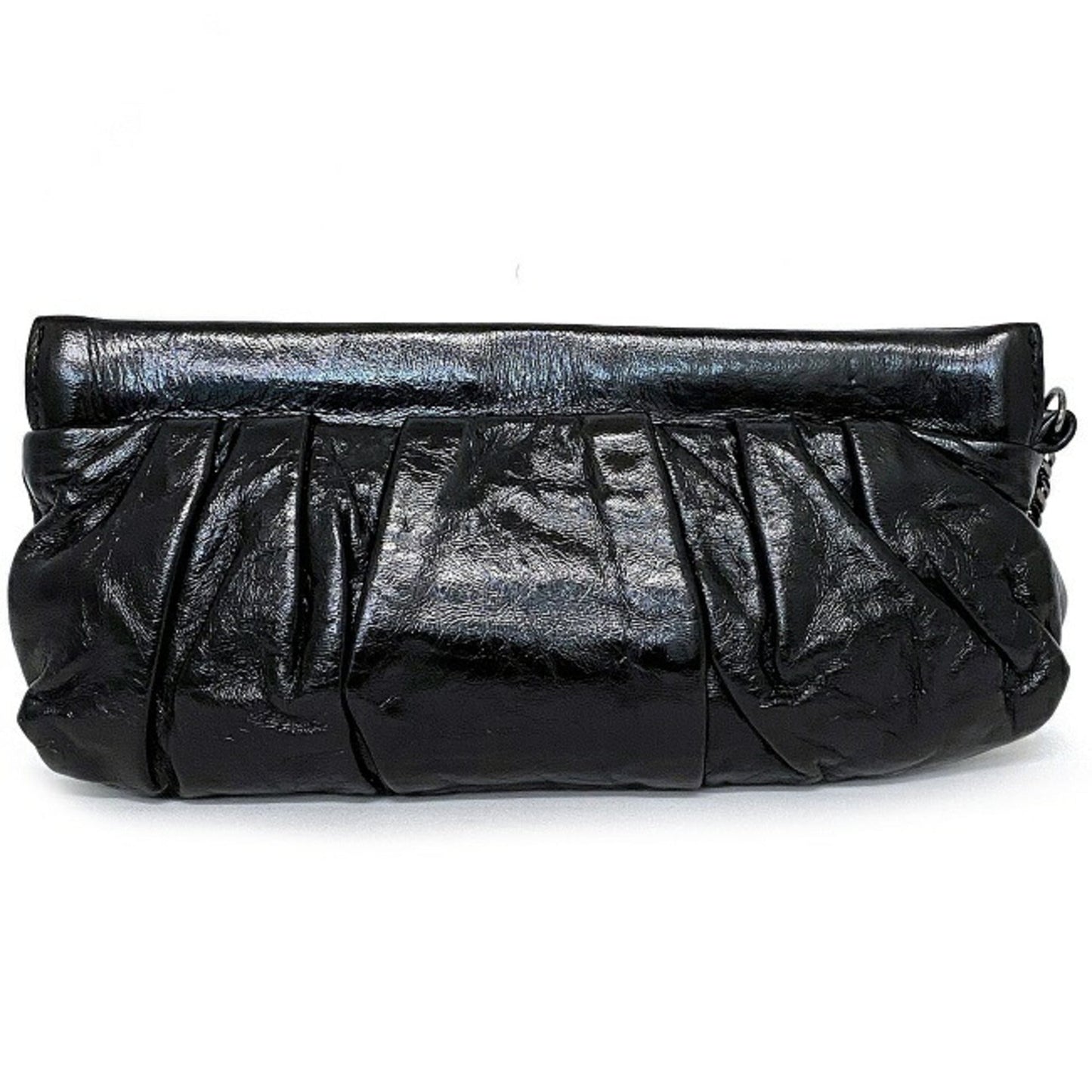 Gucci Mini Clutch Bag Black Silver Histeria 226248 Chain Patent Leather GUCCI Pouch Handbag Enamel Ladies