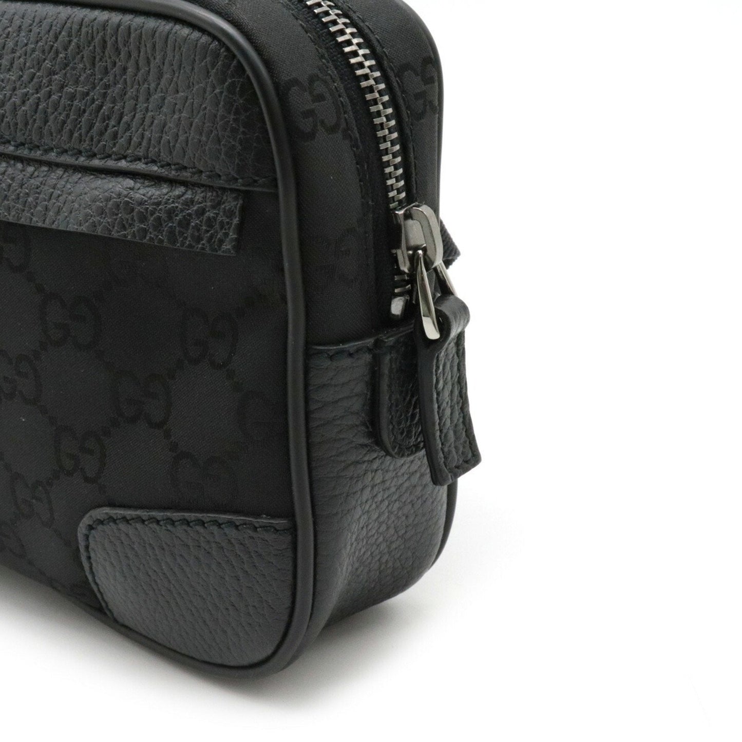 Gucci GG Nylon Waist Bag Pouch Body Leather Black 336672