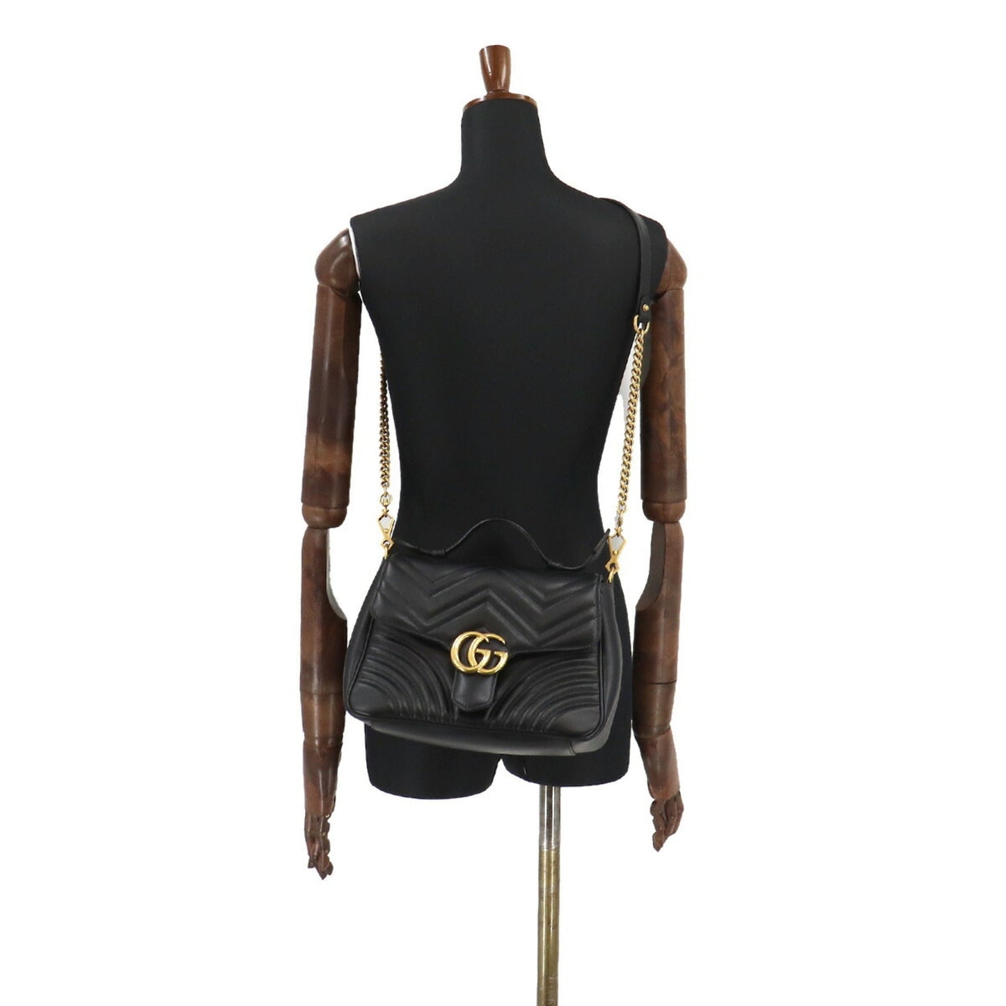 Gucci GG Marmont Small Top Handle Bag 2way Hand Shoulder Leather Black 498110