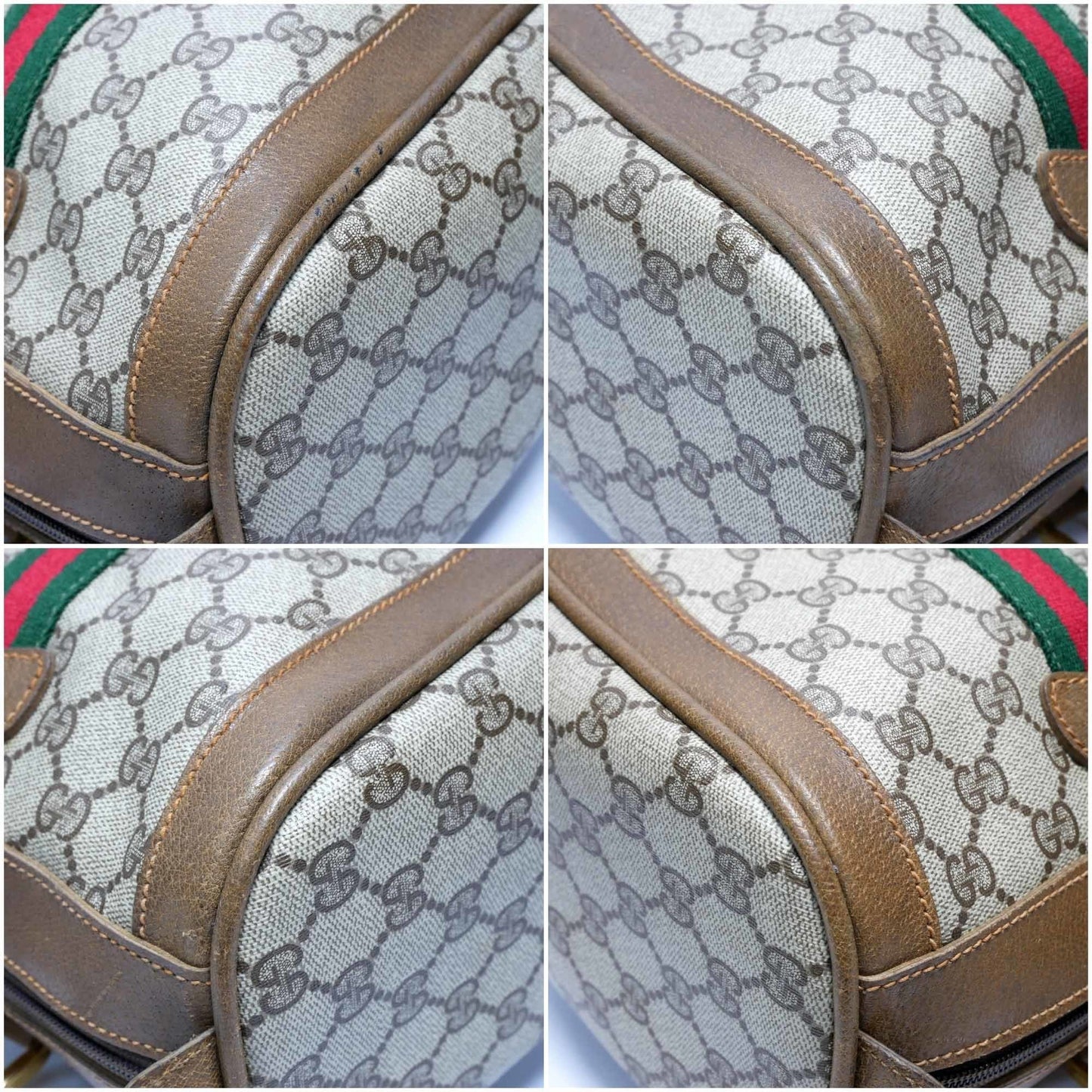 GUCCI Old Gucci Vintage Mini Boston Bag Handbag Barrel Unisex 1970's 70'S Sherry Line GG Pattern/Leather Gold Hardware Brown/Beige