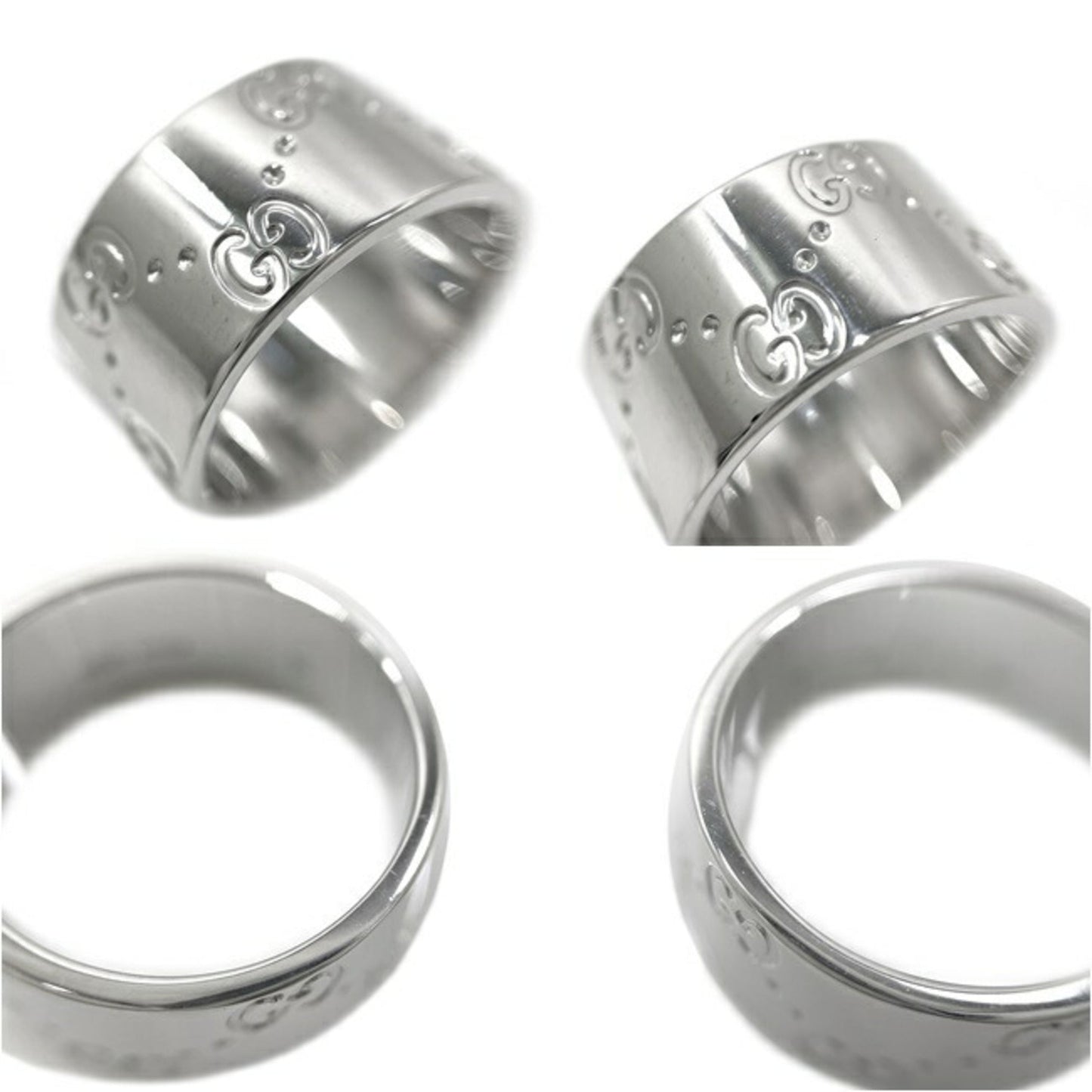 Gucci Icon Ring WG White Gold GG No. 8 # 750 K18 GUCCI 9mm Engraved Band Women's Men's Unisex Flat