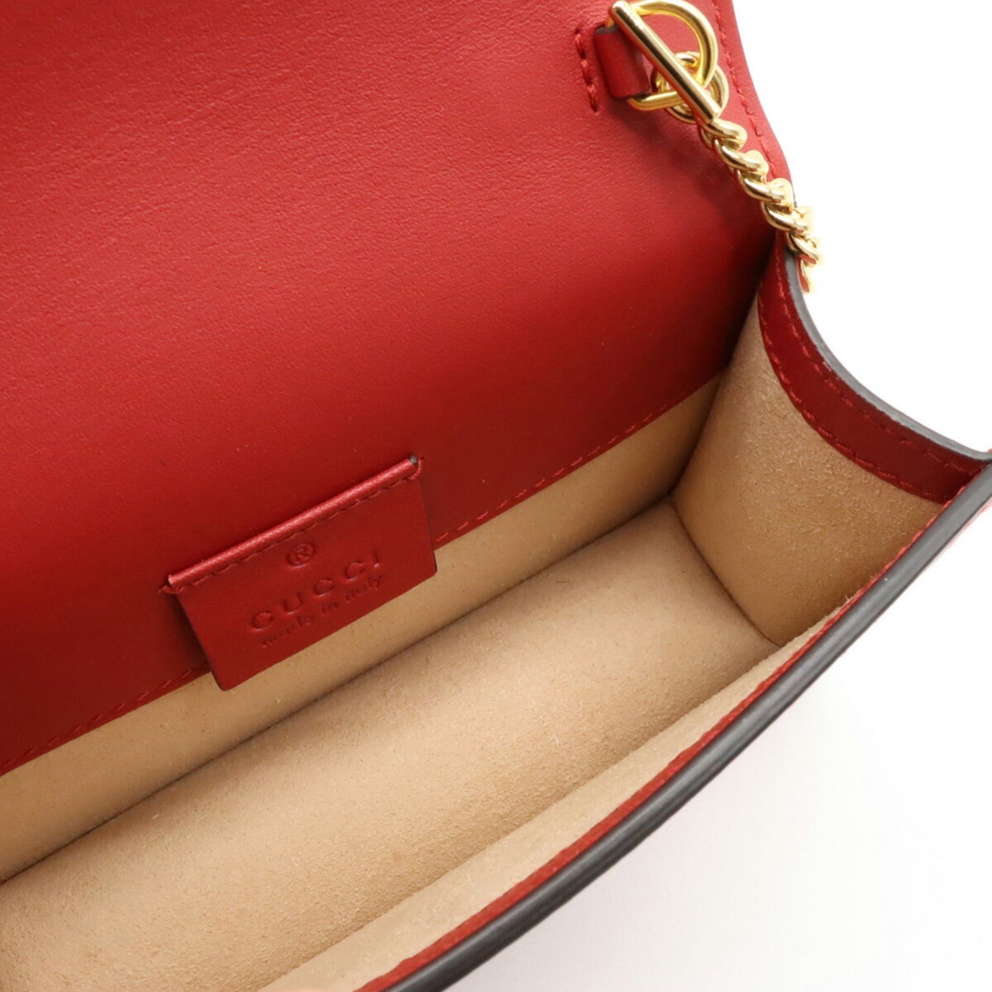 GUCCI Sylvie Webline Chain Shoulder Bag Pochette Clutch Leather Red 494646