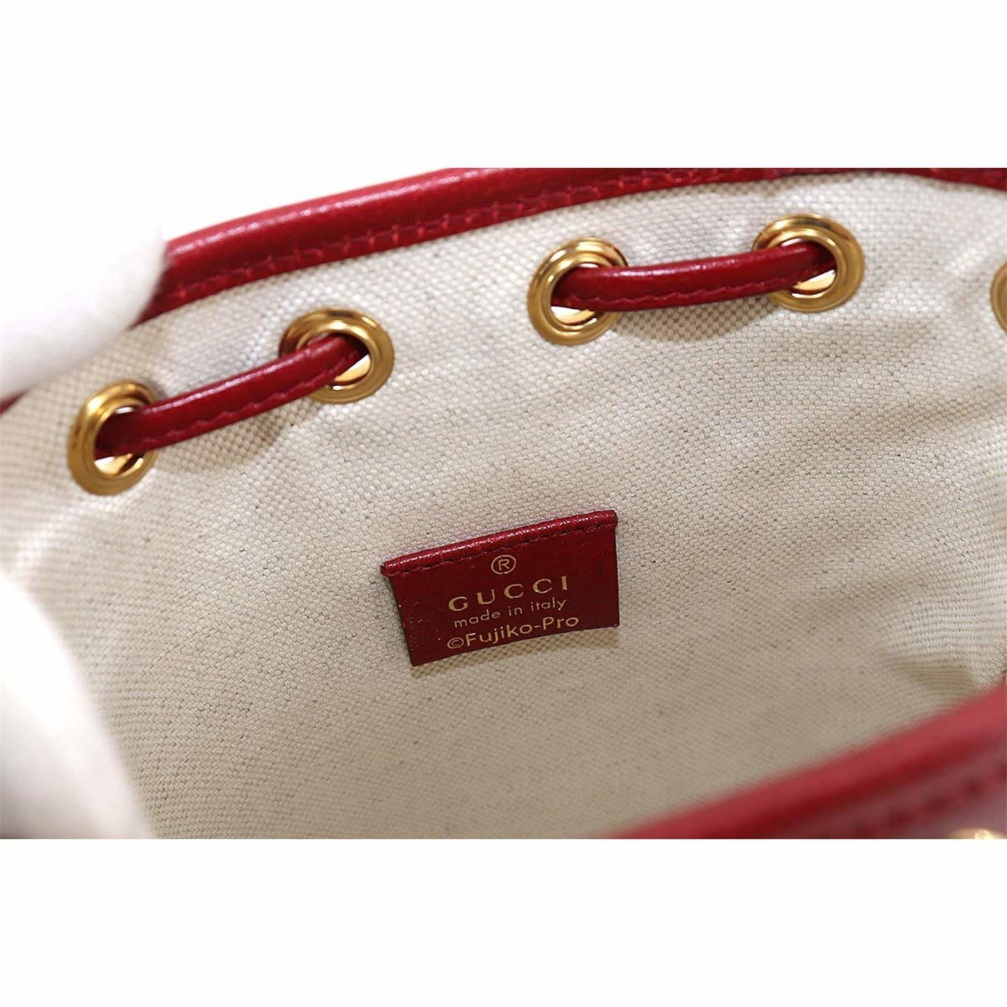 Gucci Doraemon Mini GG Supreme Bucket Bag Shoulder Brown Cherry Red 647801