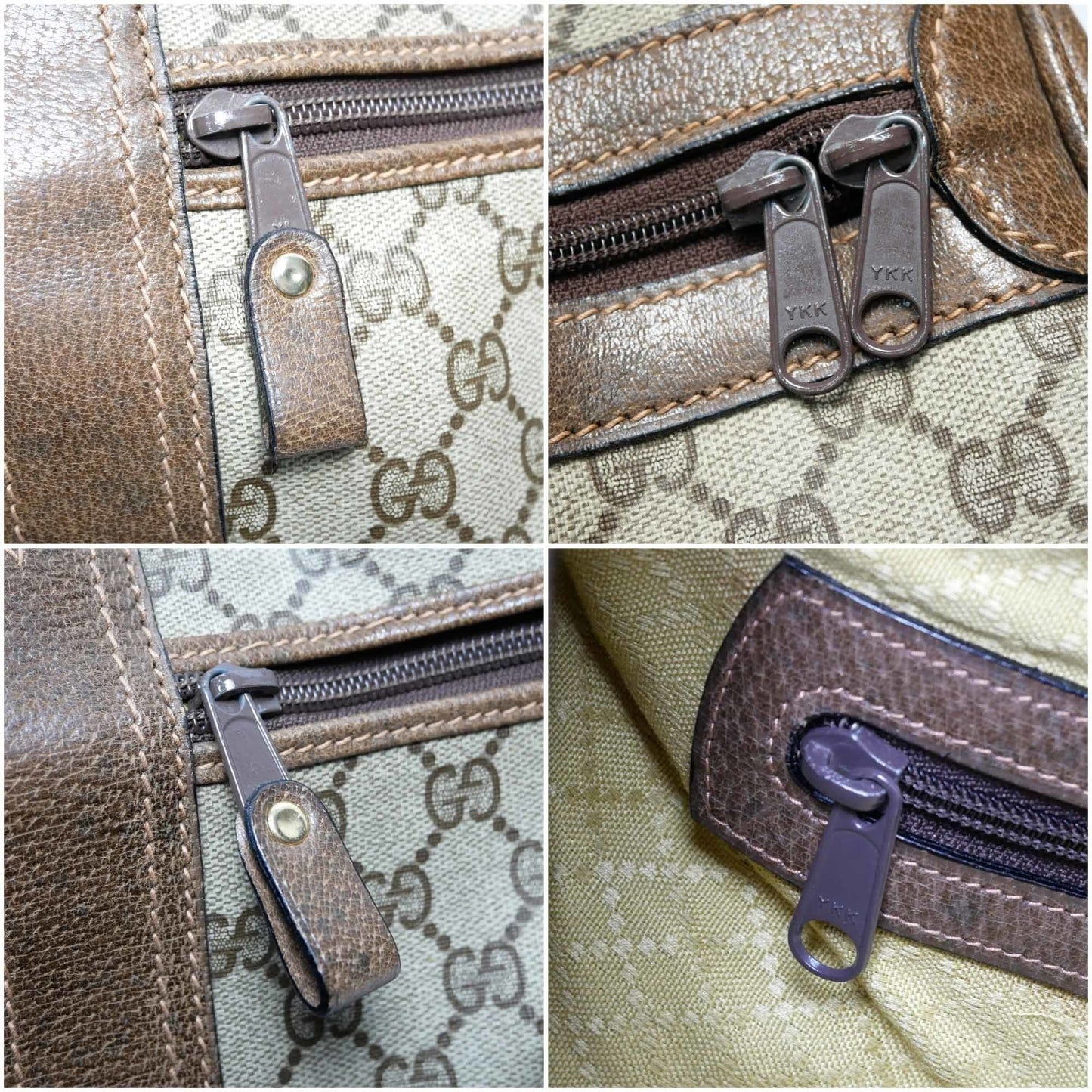 GUCCI Old Gucci Vintage Travel Bag Boston Unisex 1970's 70'S GG Pattern / Pigskin Gold Hardware Brown Beige