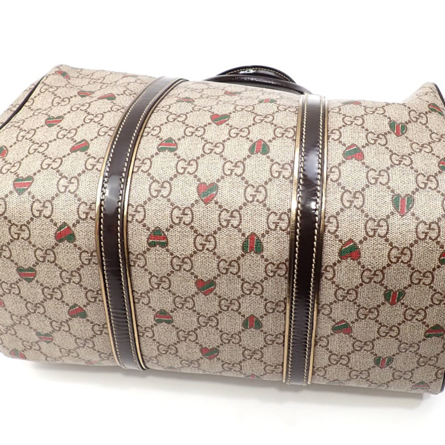 GUCCI Boston Bag GG Supreme Women's Beige Brown PVC Patent Leather 193603 Hand Plus