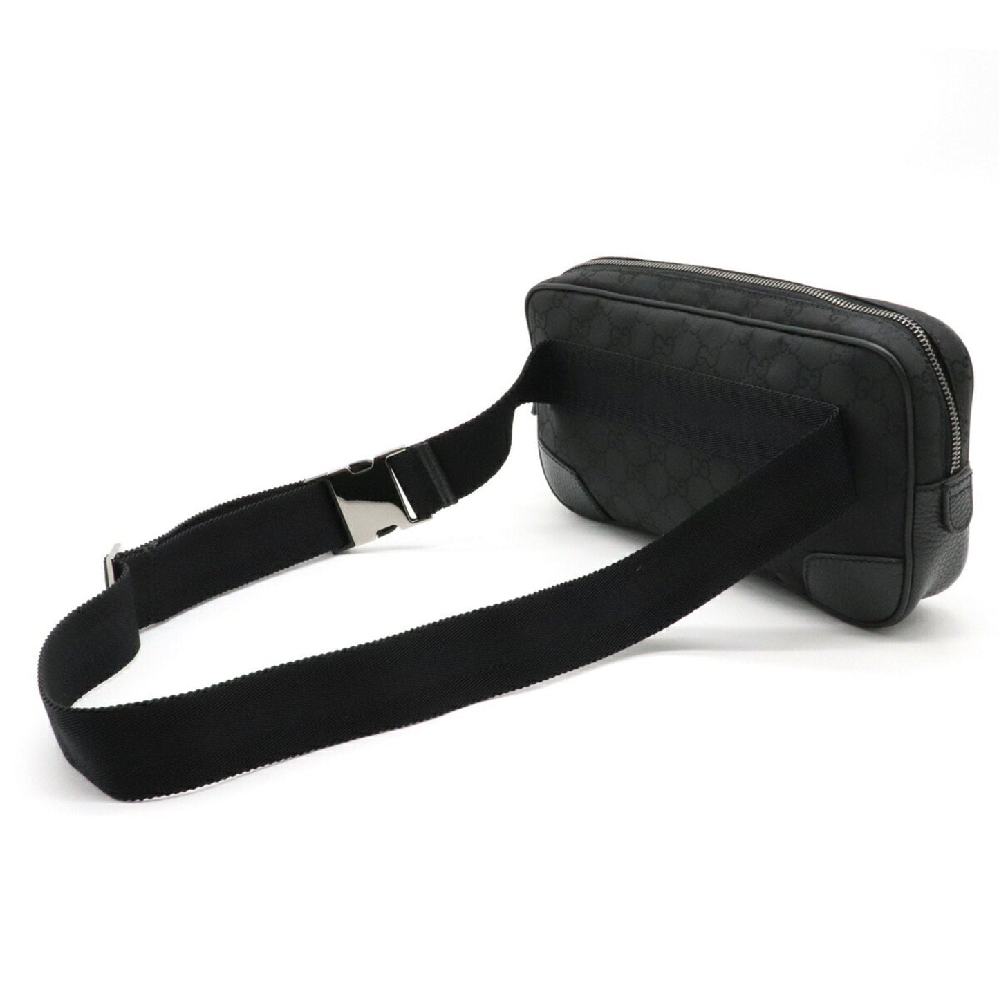 Gucci GG Nylon Waist Bag Pouch Body Leather Black 336672