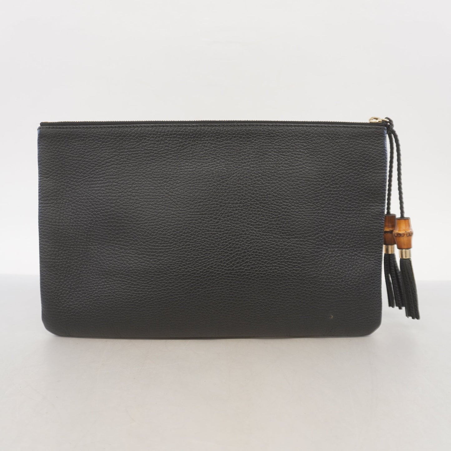 Gucci Clutch Bag Bamboo 449653 Leather Black Gold metal