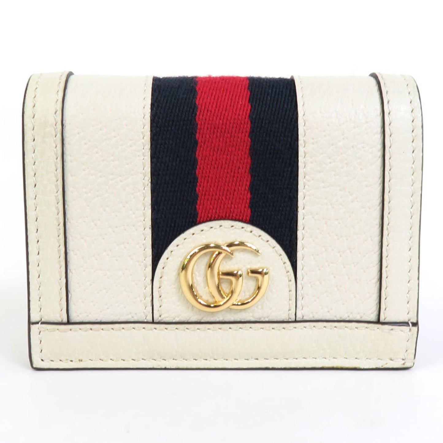 Gucci Folio Wallet GG Marmont Leather/Canvas Off-White/Navy/Red Gold Unisex 523155