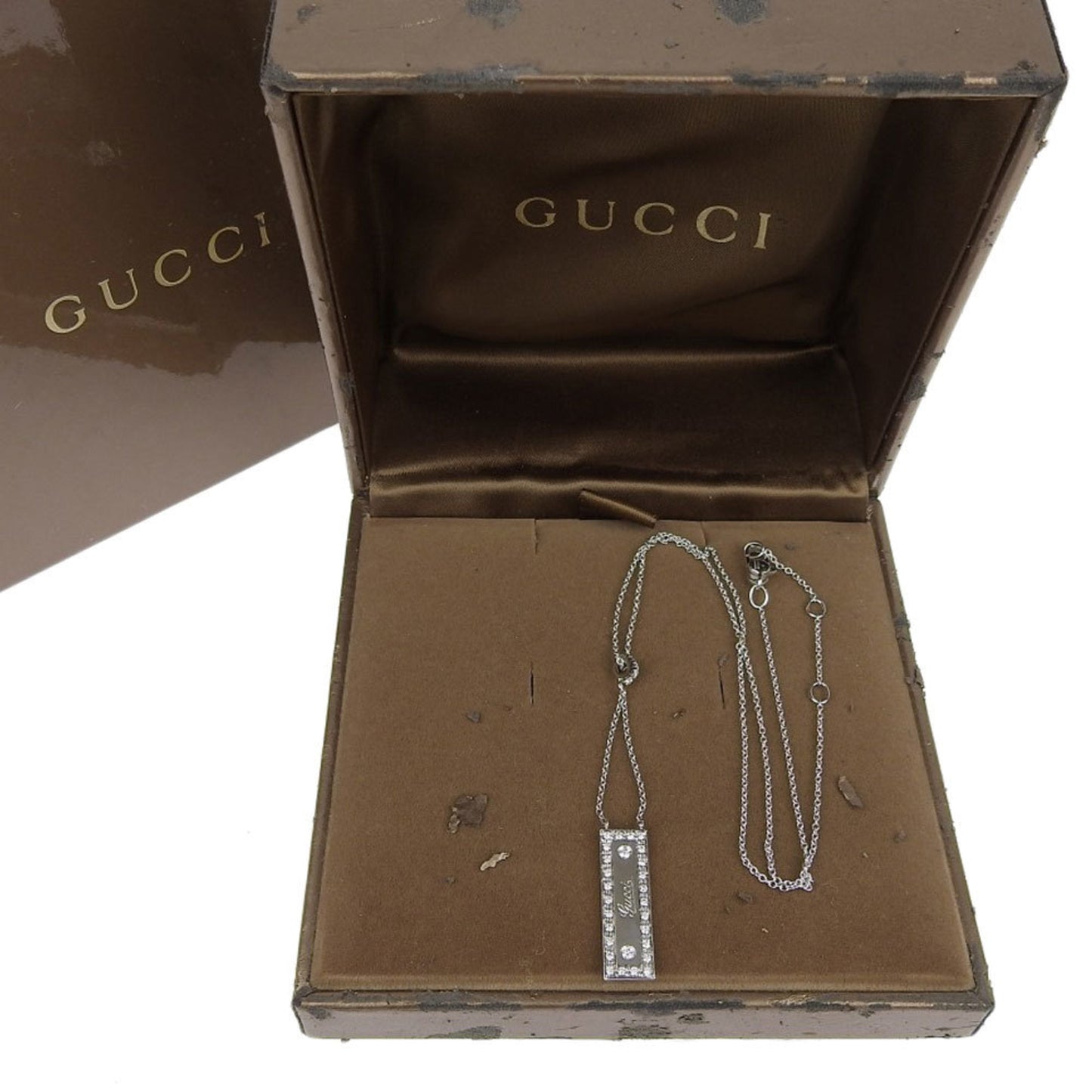 Gucci logo plate necklace K18WG melee diamond