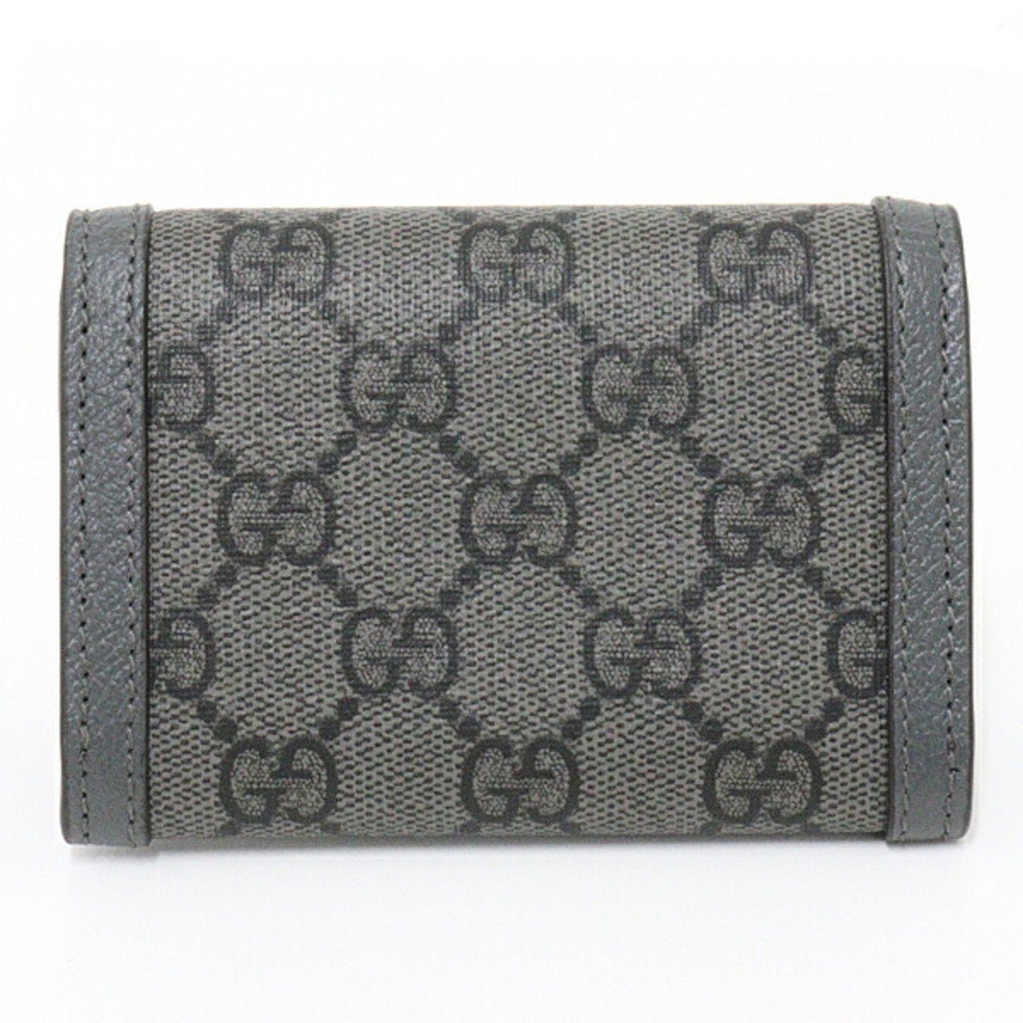 Gucci Ophidia Card Case Holder Business Pass GG Supreme Canvas Leather Palladium Tone Double G Hardware 732025 Gray Black