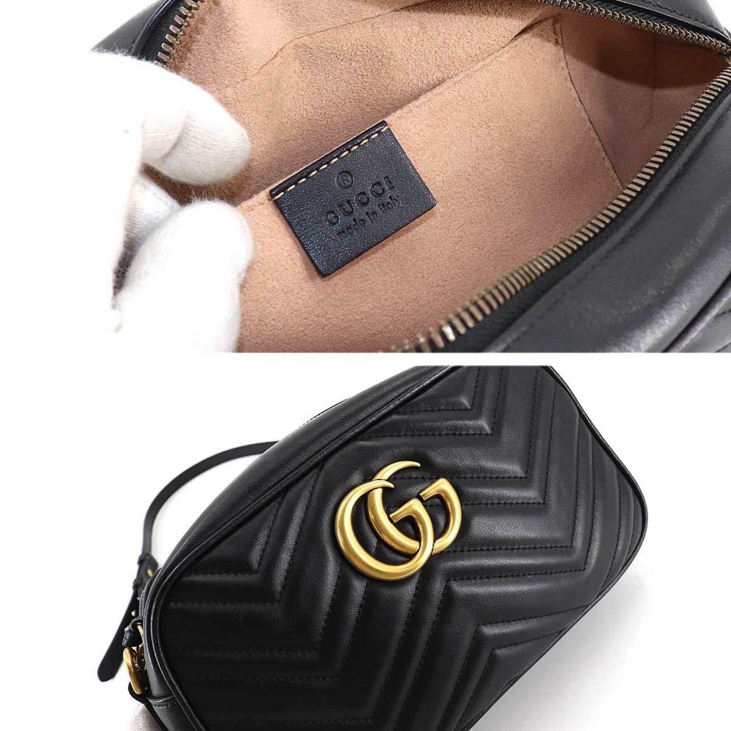 Gucci GG Marmont Quilted Small Chain Shoulder Bag Leather Black 447632