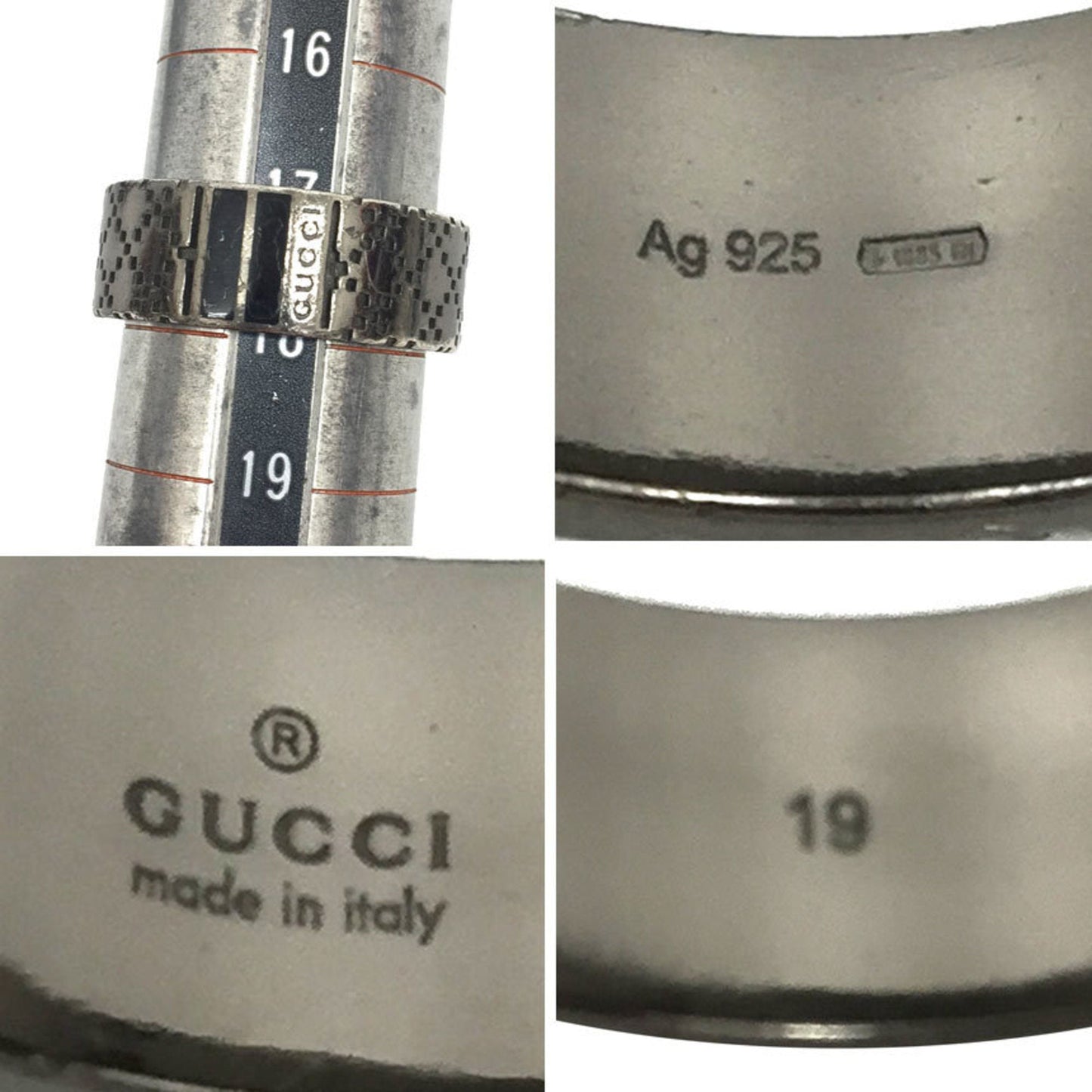 Gucci Diamante ring notation size 19 smoked silver AG925