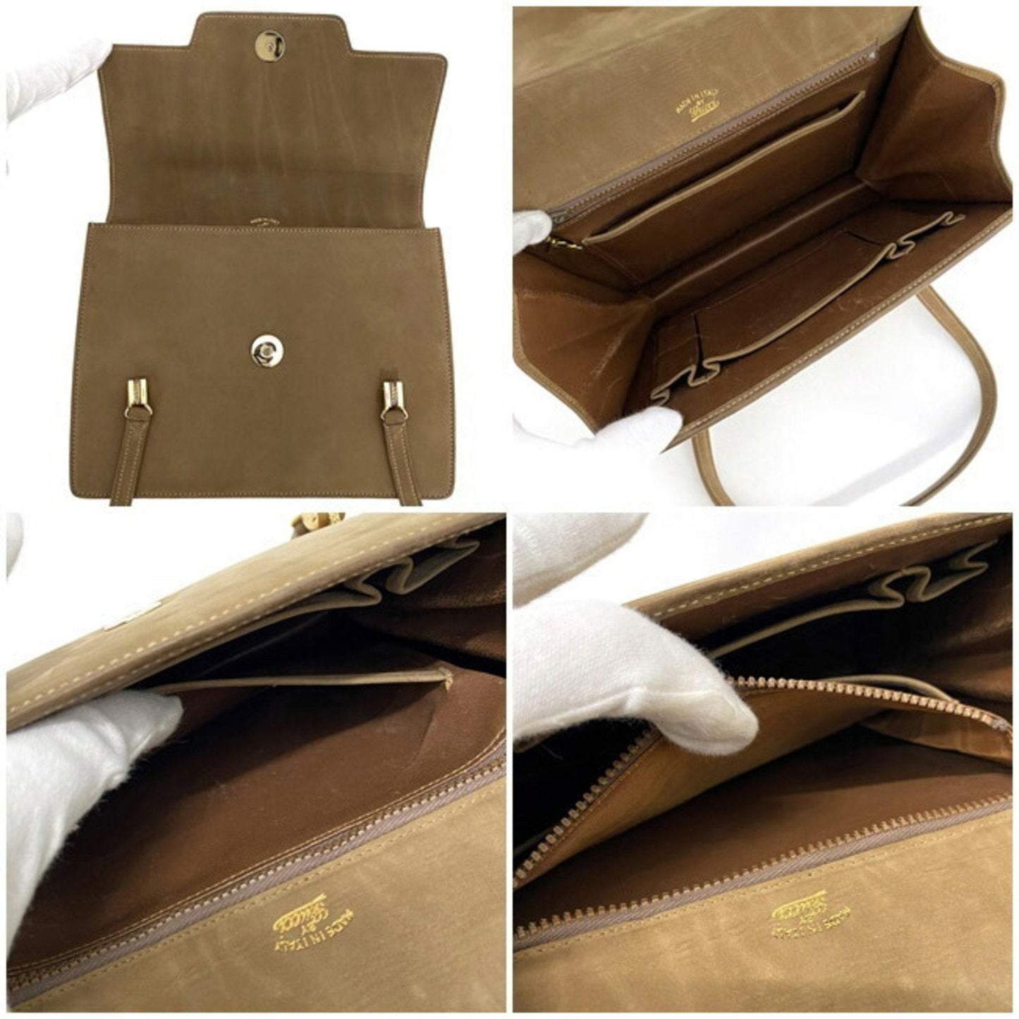 Gucci Handbag Beige Gold Histeria Suede GUCCI Flap Mini Bag Ladies