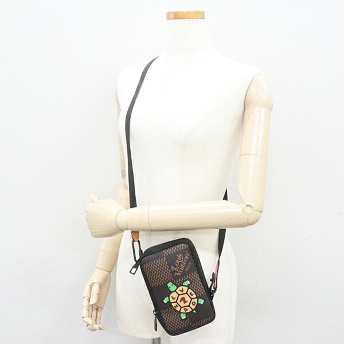 Louis Vuitton Double Phone Pouch NIGO Collaboration Damier Ebene Giant N40377 Brown/Black/Multicolor Tortoise Shoulder Bag Wallet Crossbody