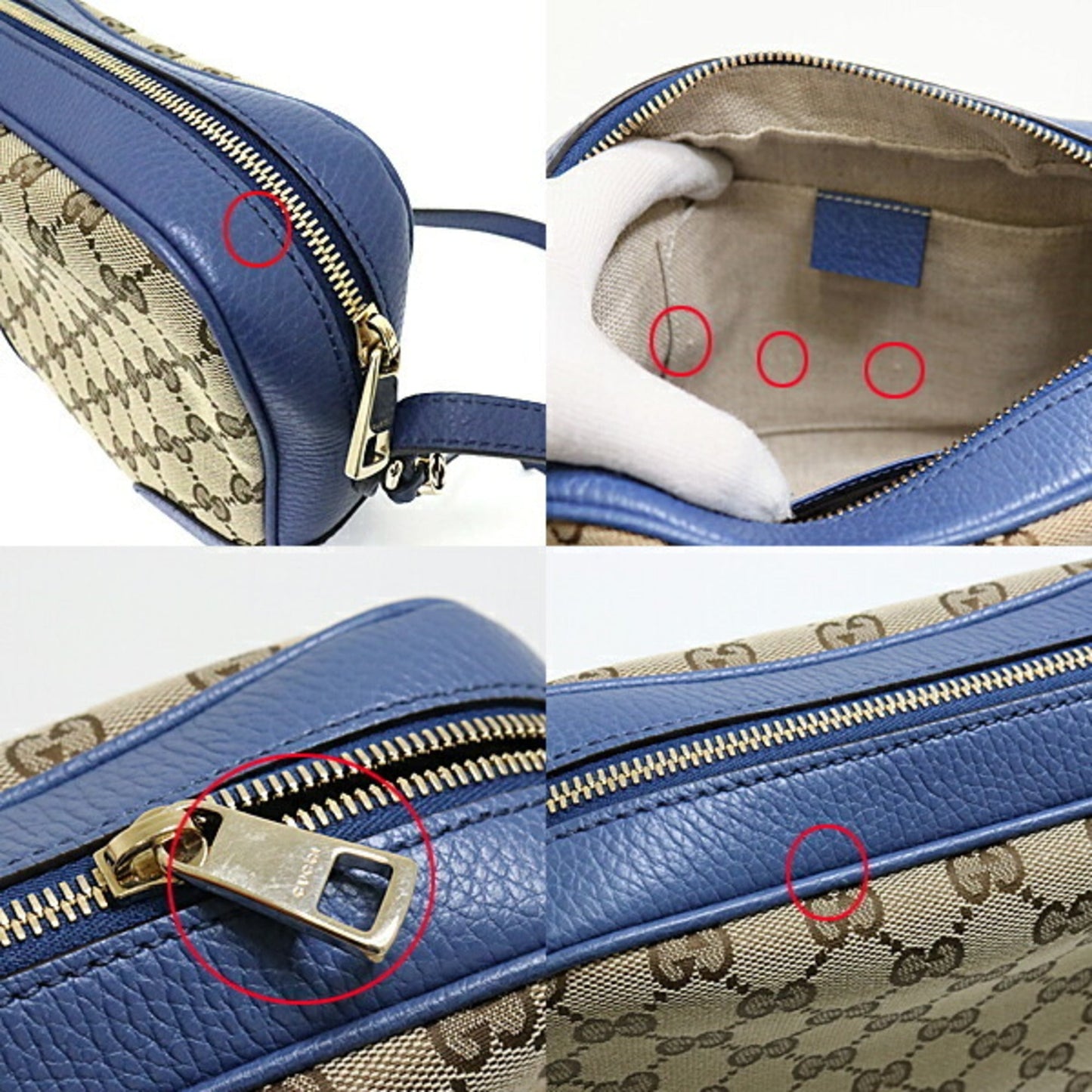 Gucci Shoulder Bag 449413 GG Canvas Leather Blue Outlet