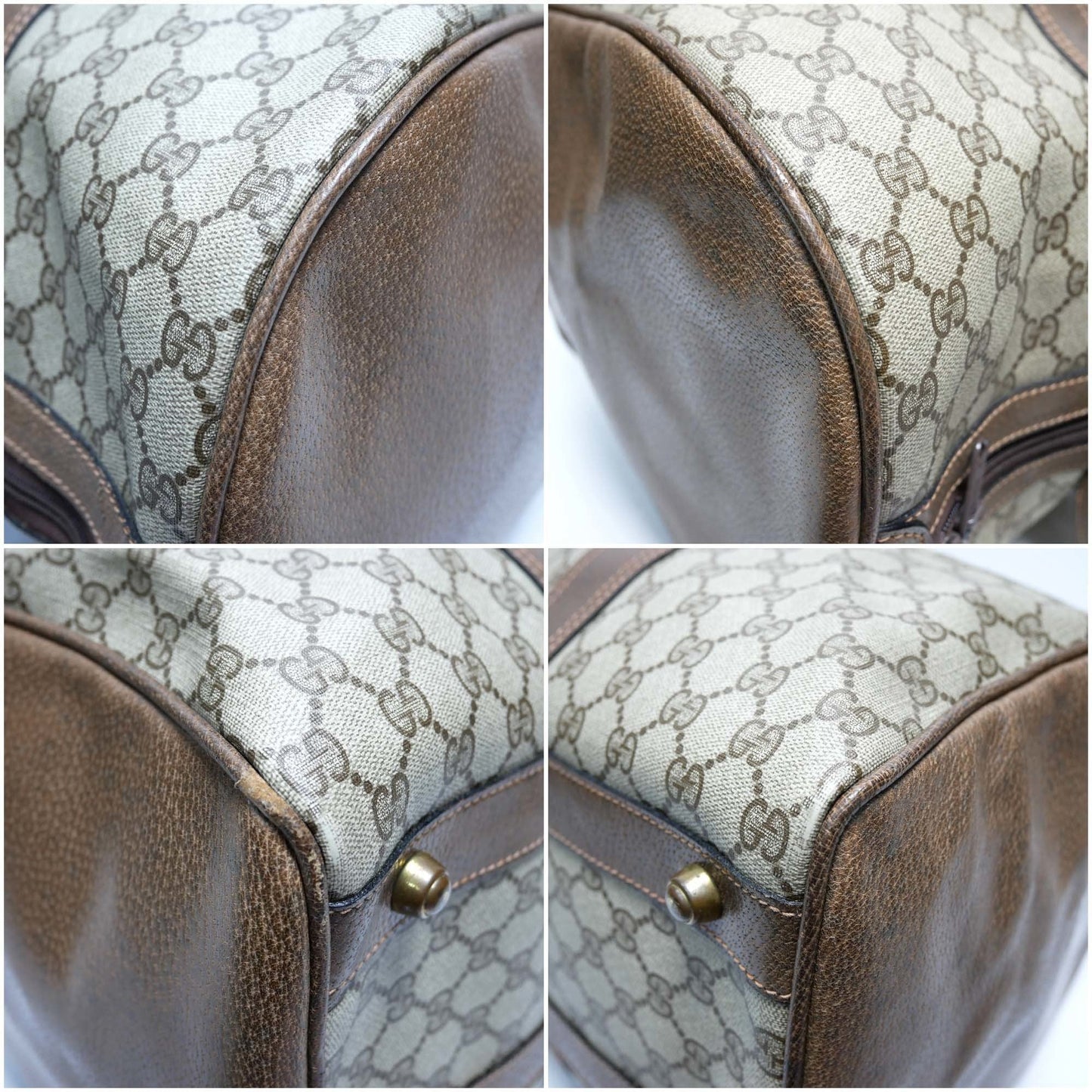 GUCCI Old Gucci Vintage Travel Bag Boston Unisex 1970's 70'S GG Pattern / Pigskin Gold Hardware Brown Beige