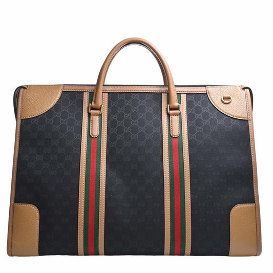 GUCCI GG Canvas Leather Extra Large Duffle Double G 2WAY Handbag Boston Bag 715773 Black/Brown Ladies