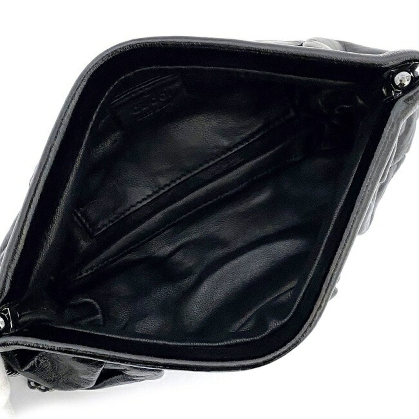 Gucci Mini Clutch Bag Black Silver Histeria 226248 Chain Patent Leather GUCCI Pouch Handbag Enamel Ladies