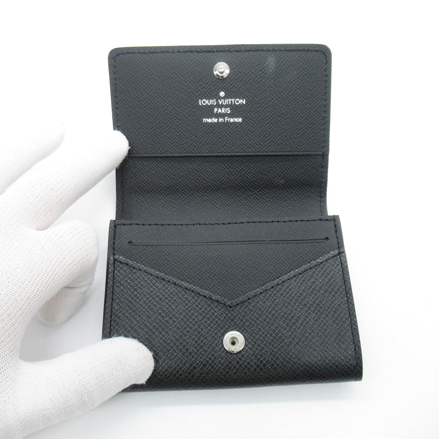 LOUIS VUITTON Anvelop Carte de Visit NM Black Black Taiga leather M64595