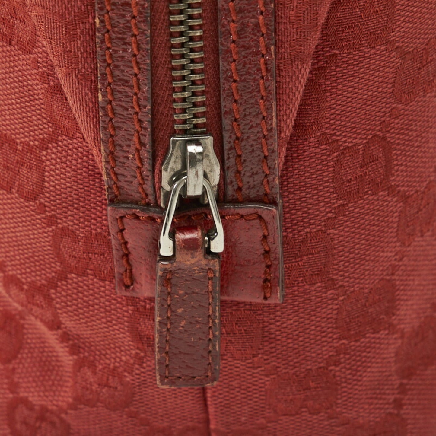 Gucci GG Canvas HandBag Boston Bag 113009 Red Leather Women's