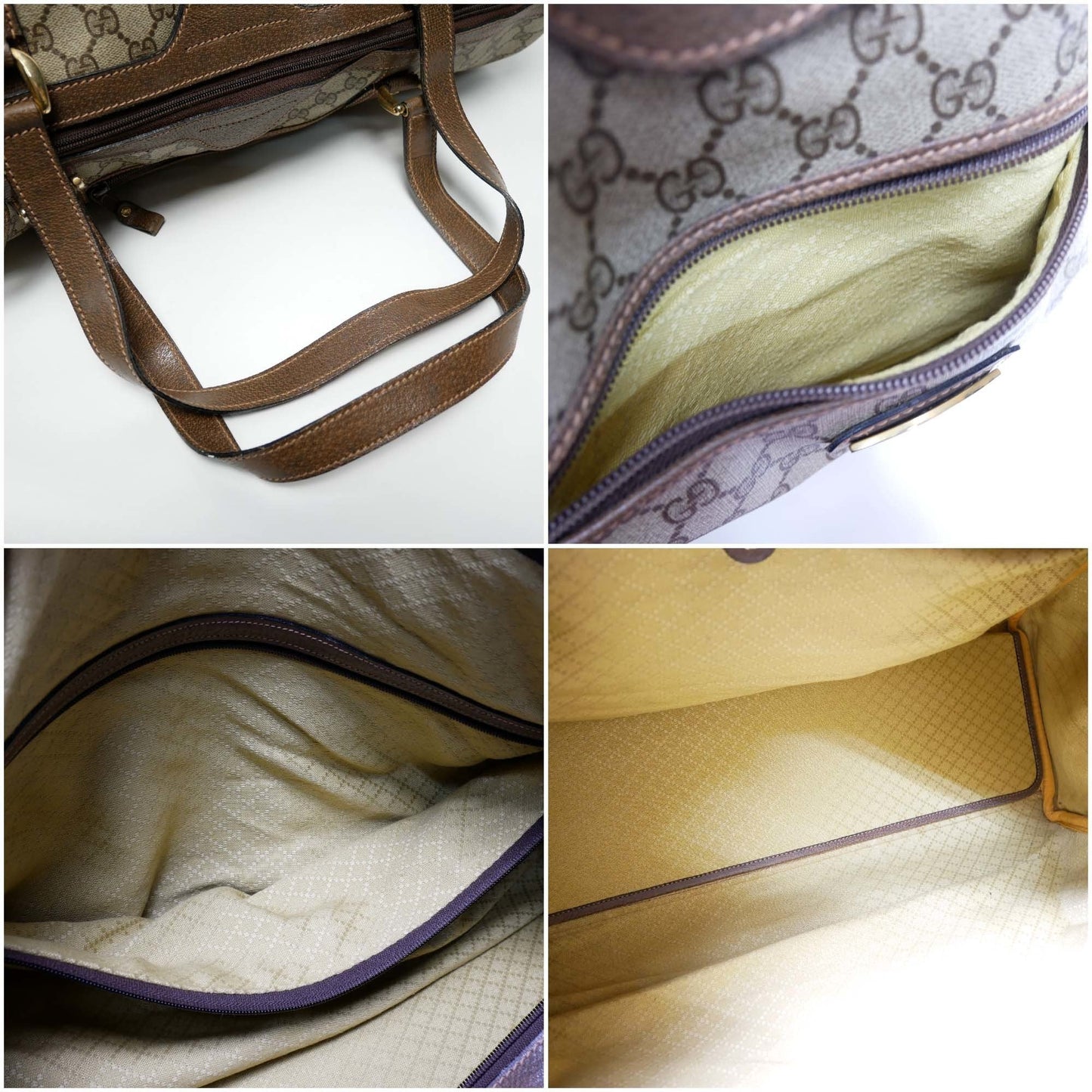 GUCCI Old Gucci Vintage Travel Bag Boston Unisex 1970's 70'S GG Pattern / Pigskin Gold Hardware Brown Beige
