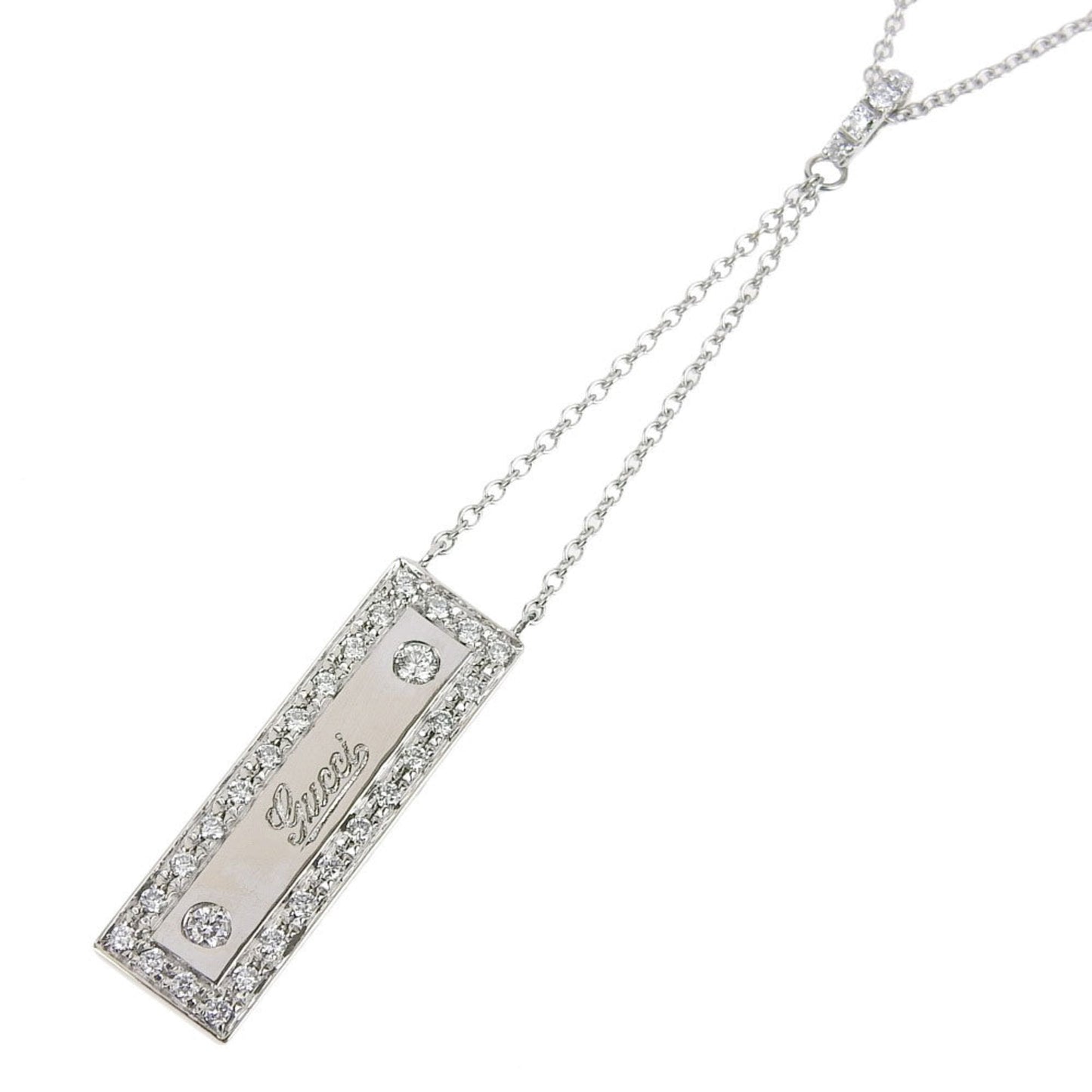 Gucci logo plate necklace K18WG melee diamond