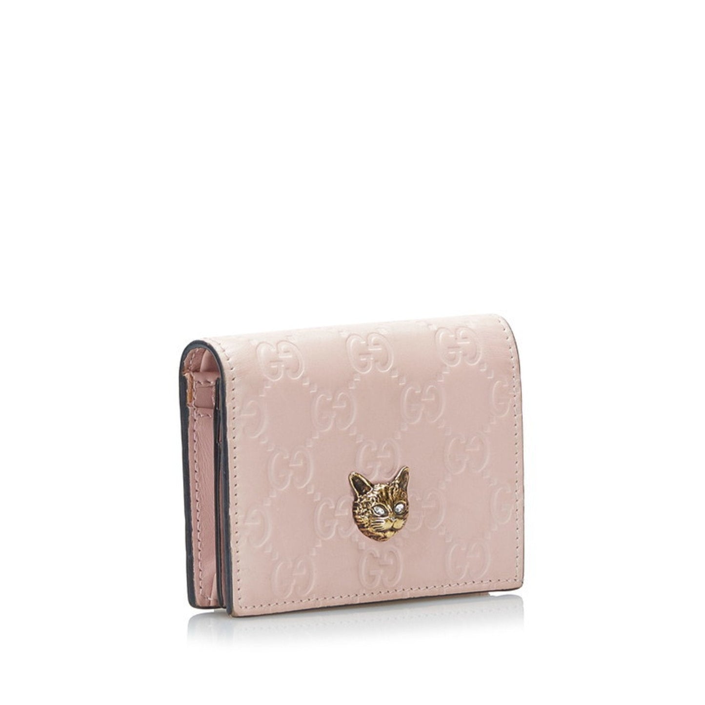 Gucci Shima Cat Bifold Wallet 548057 Pink Leather Ladies GUCCI