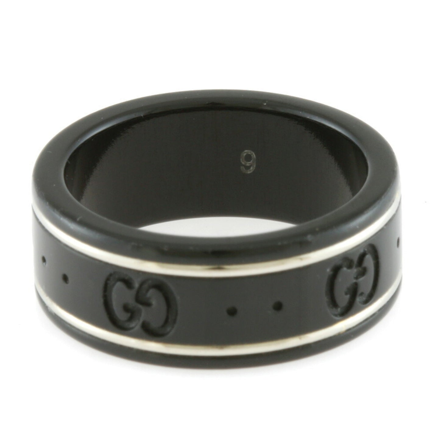 Gucci Ring Icon Thin Band Black Corundum # 9 8.5 Ladies Metal