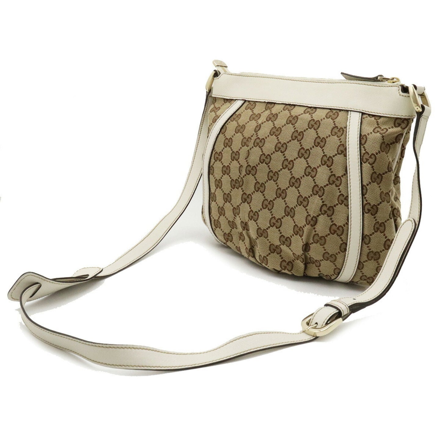 Gucci GG Canvas Abbey Shoulder Bag Leather Khaki Beige Off-White White 203257