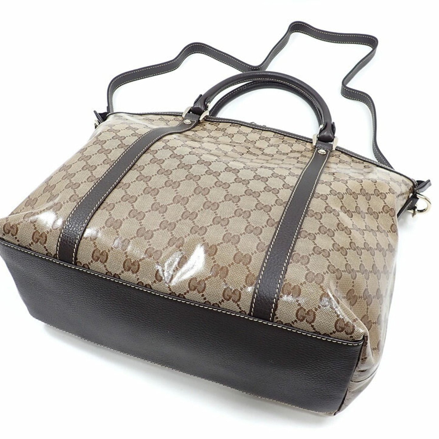Gucci Handbag GG Crystal Ladies Beige Brown Coated Canvas Leather 339551 493075